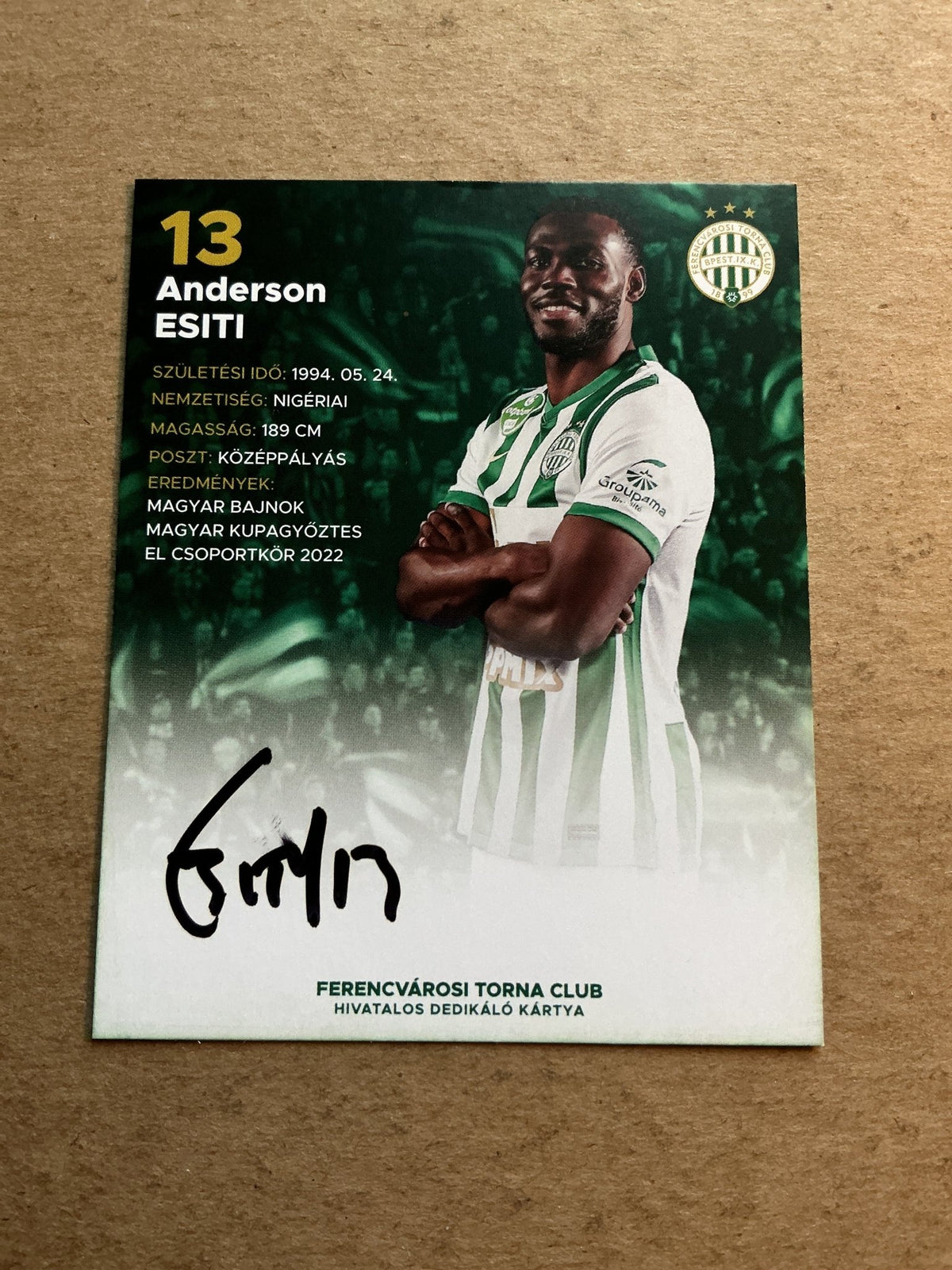 Anderson Esiti, Nigeria 🇳🇬 Ferencváros 2022/23 hand signed - Autographs-World