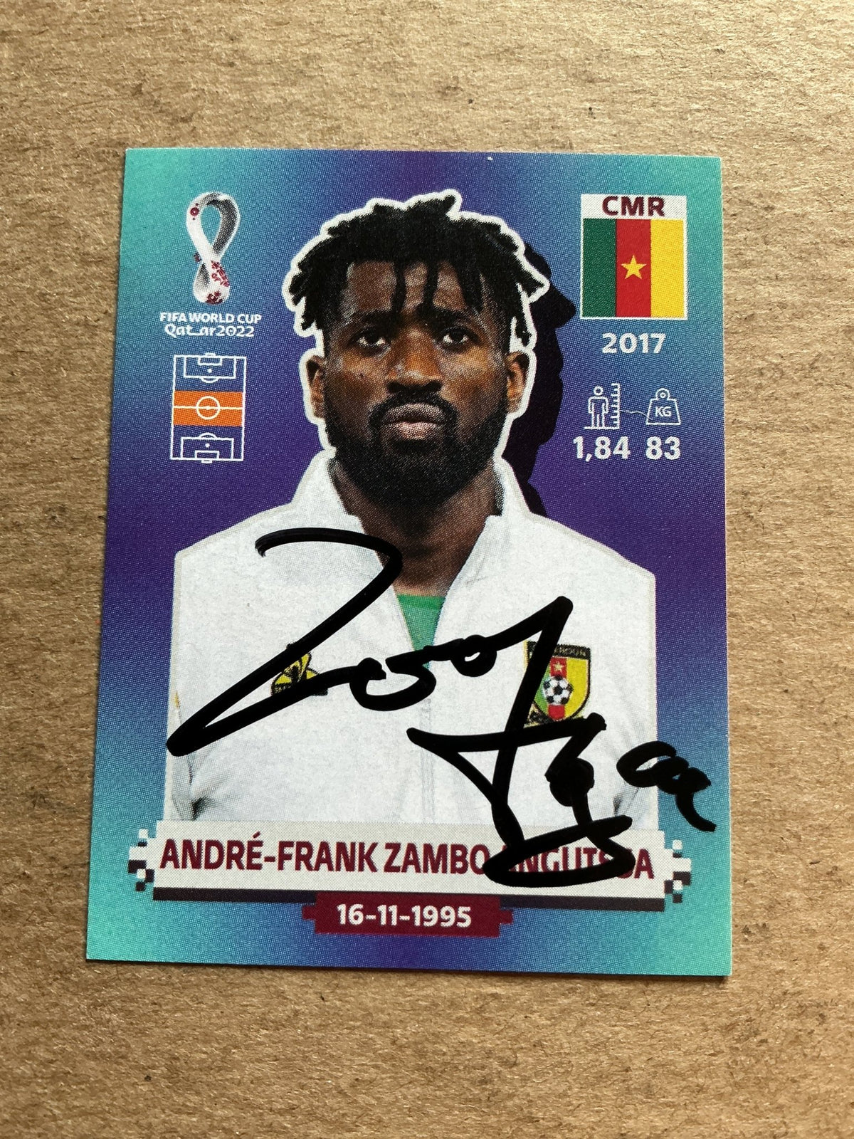 Andre-Frank Zambo Anguissa, Cameroon 🇨🇲 FIFA World Cup 2022 Panini hand signed - Autographs-World