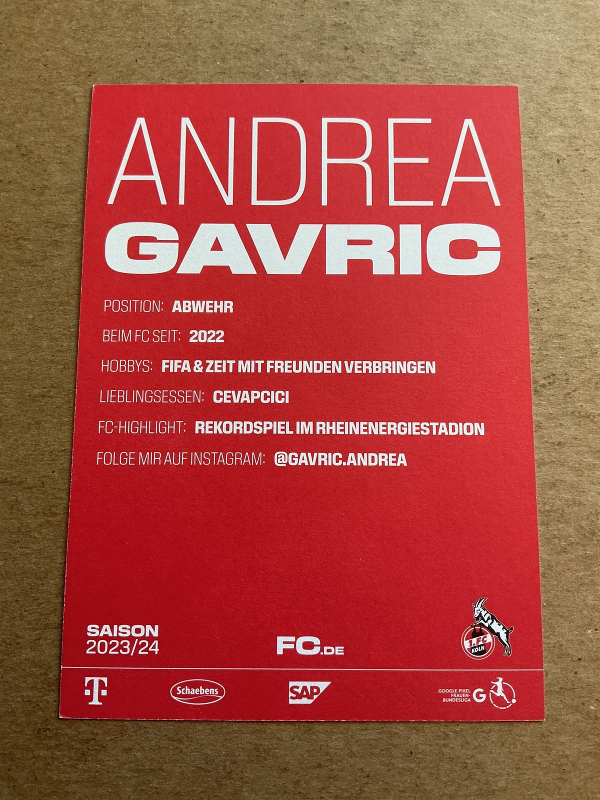 Andrea Gavrić, Bosnia 🇧🇦 1.FC Köln 2023/24 hand signed - Autographs-World