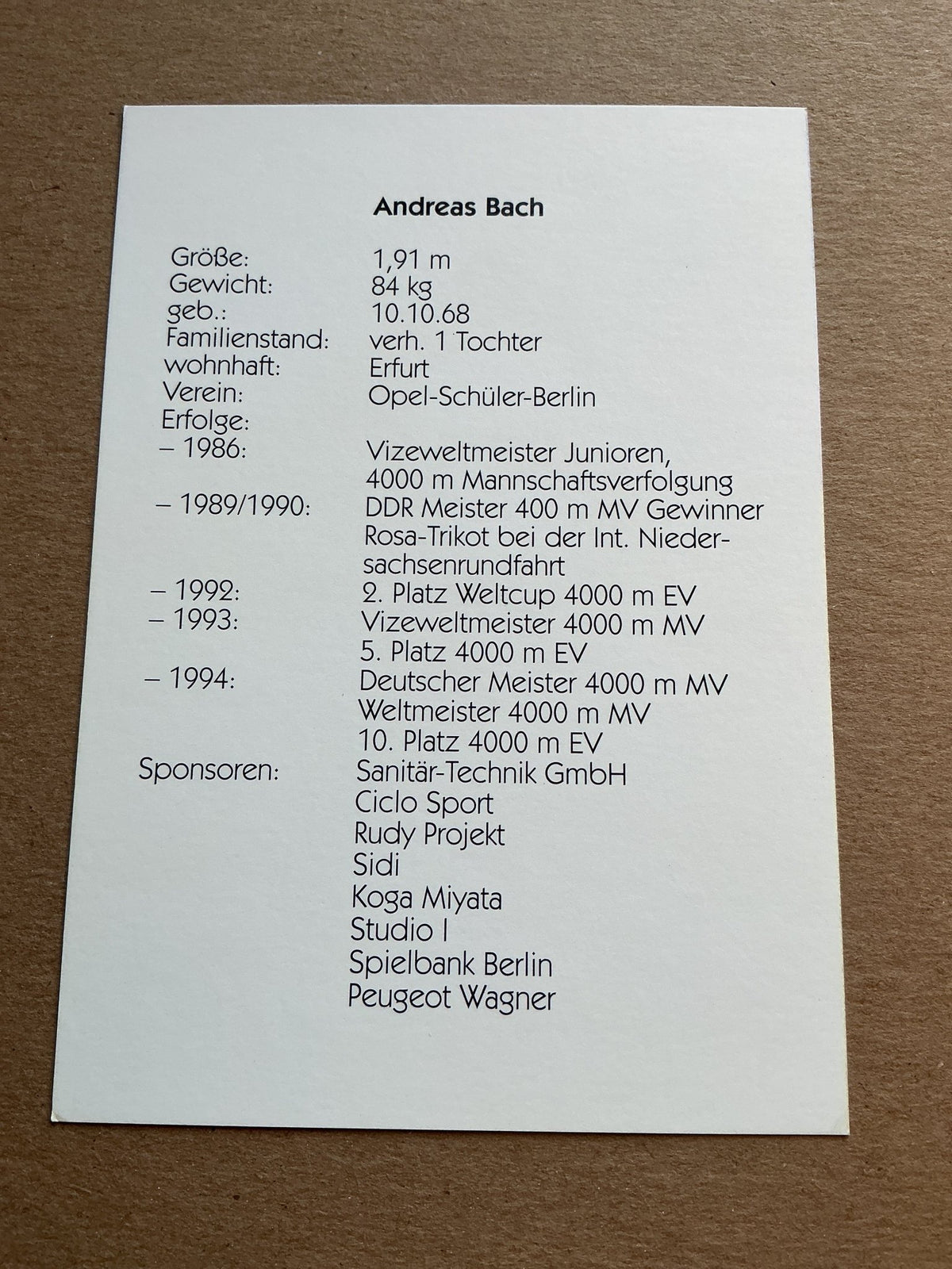 Andreas Bach, Germany 🇩🇪 Cycling Summer Olympics hand signed - Autographs-World