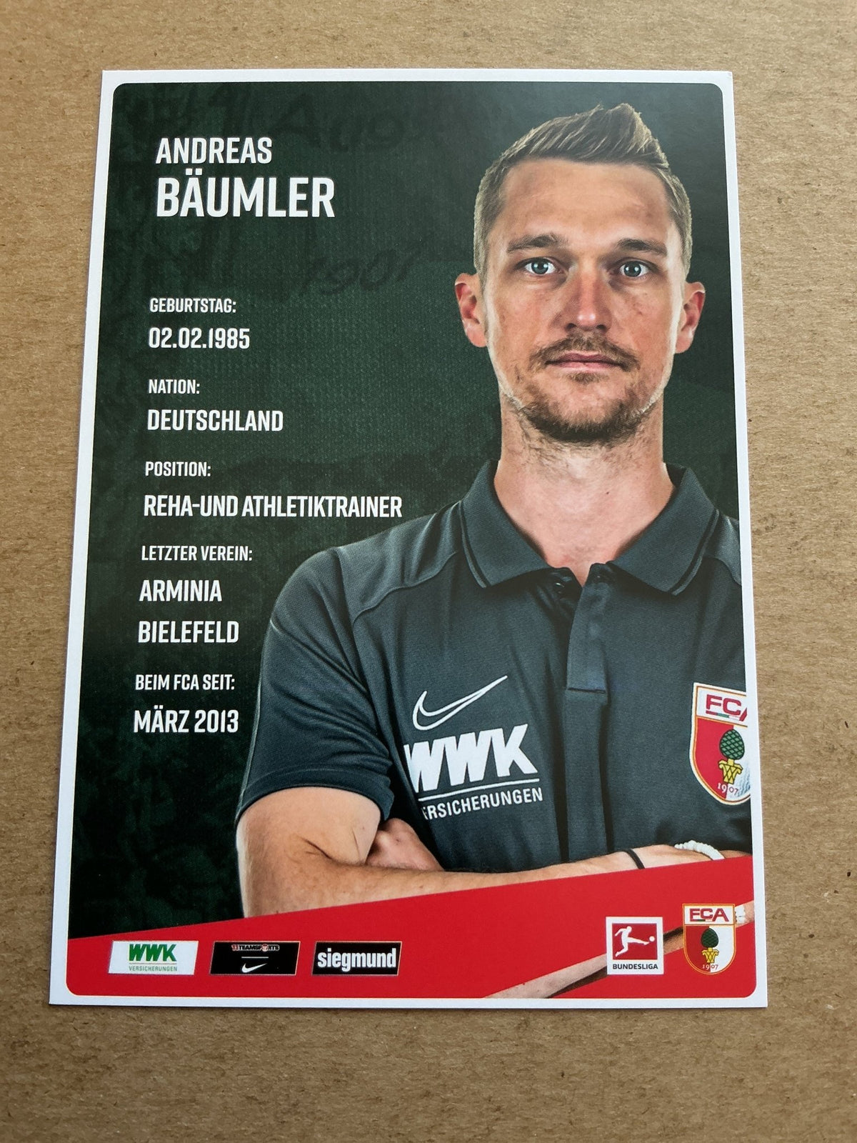 Andreas Bäumler, Germany 🇩🇪 FC Augsburg 2020/21 hand signed - Autographs-World
