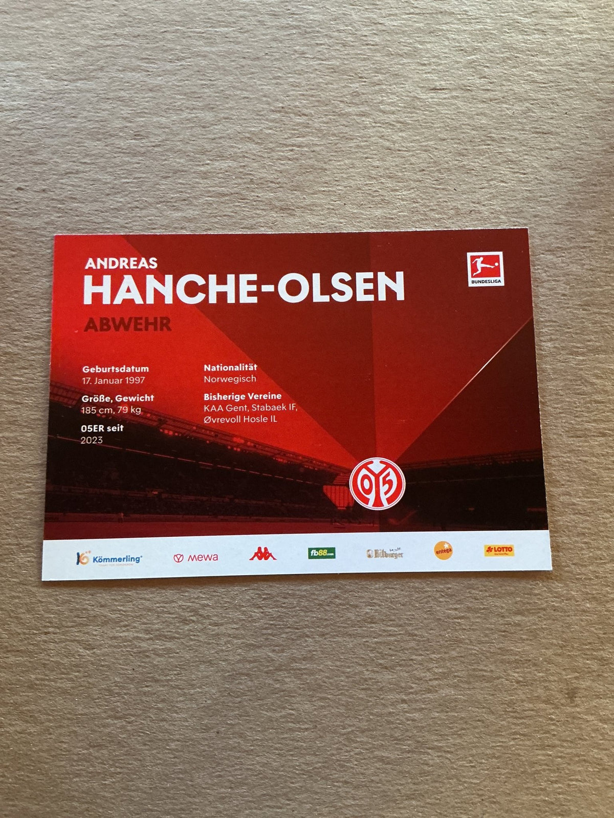 Andreas Hanche-Olsen, Norway 🇳🇴 FSV Mainz 05 2022/23 hand signed - Autographs-World