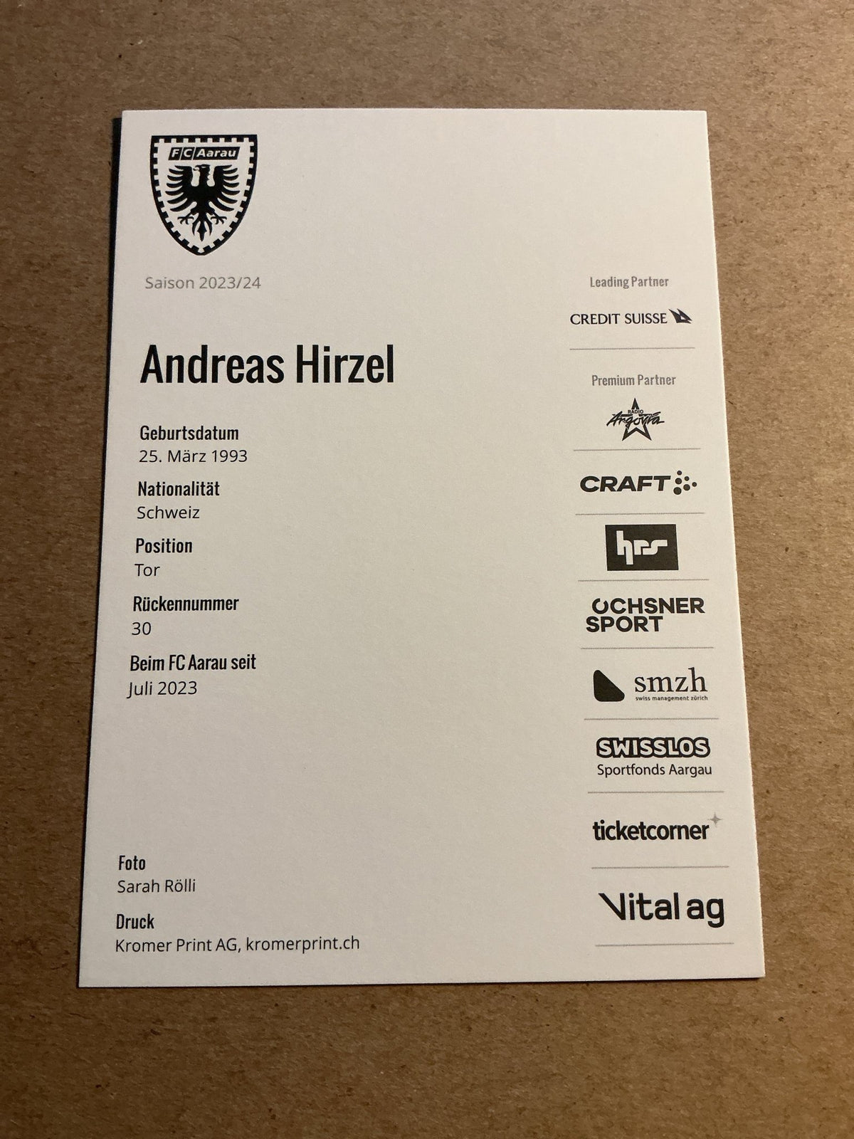 Andreas Hirzel, Switzerland 🇨🇭FC Aarau 2023/24 hand signed - Autographs-World