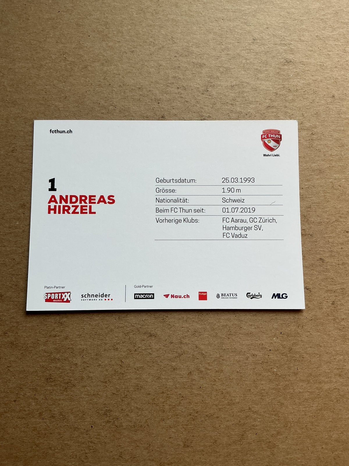 Andreas Hirzel, Switzerland 🇨🇭 FC Thun 2020/21 hand signed - Autographs-World