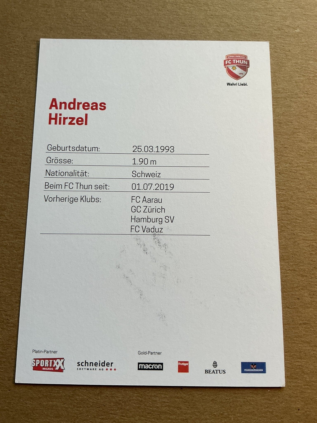 Andreas Hirzel, Switzerland 🇨🇭 FC Thun 2022/23 hand signed - Autographs-World
