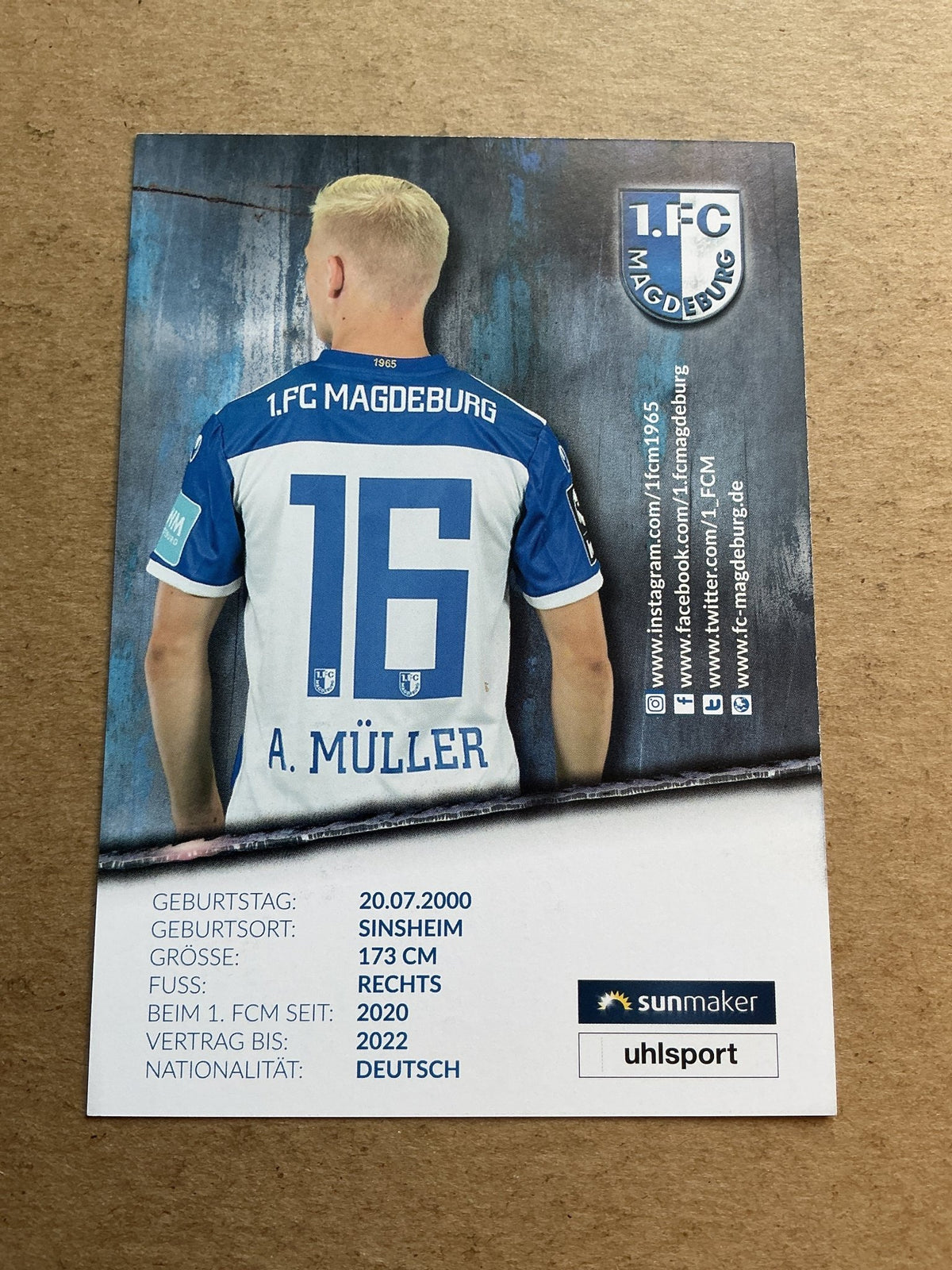 Andreas Müller, Germany 🇩🇪 1.FC Magdeburg 2020/21 hand signed - Autographs-World