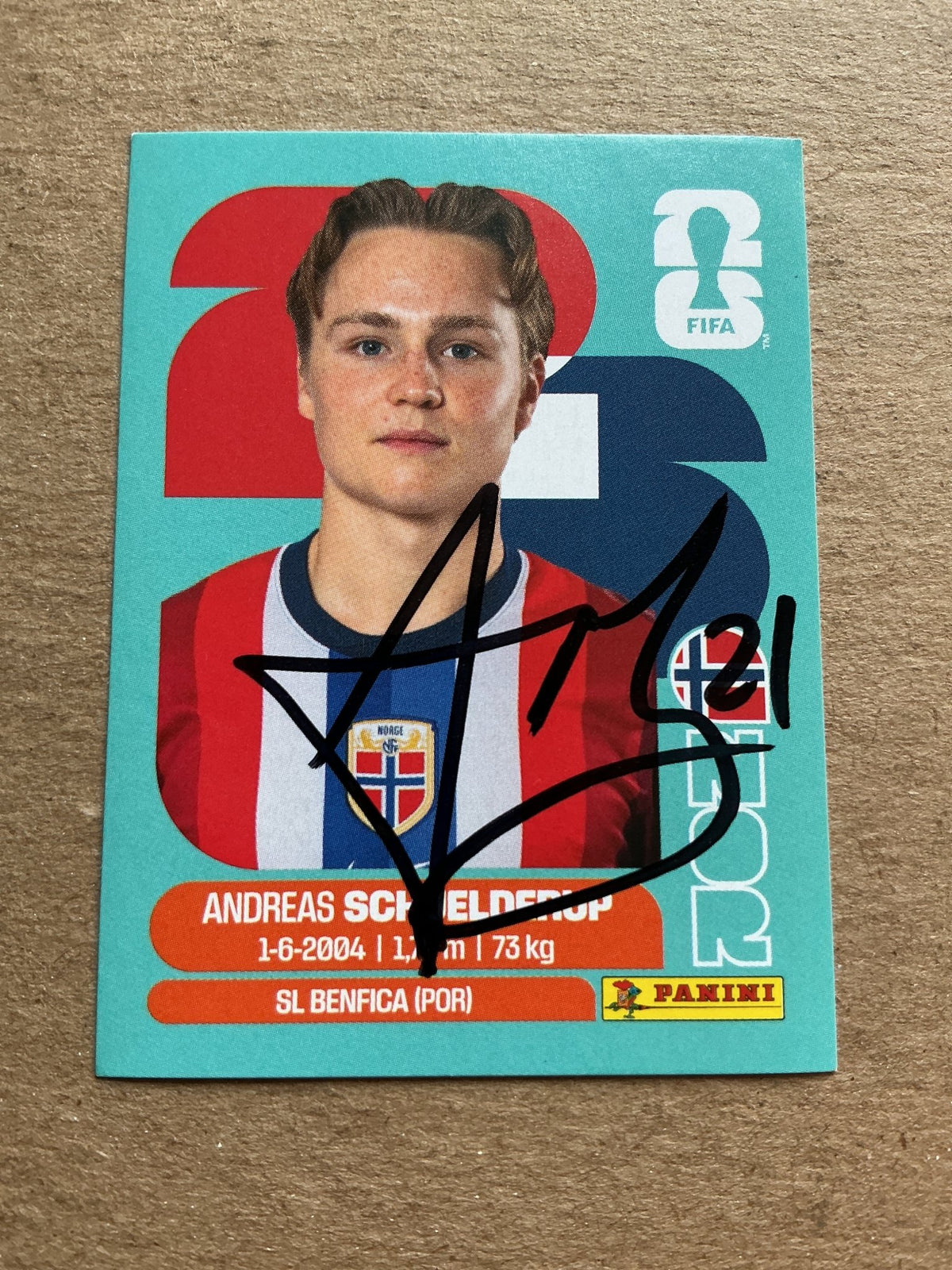 Andreas Schjelderup, Norway 🇳🇴 FIFA World Cup 2026 Panini hand signed - Autographs-World