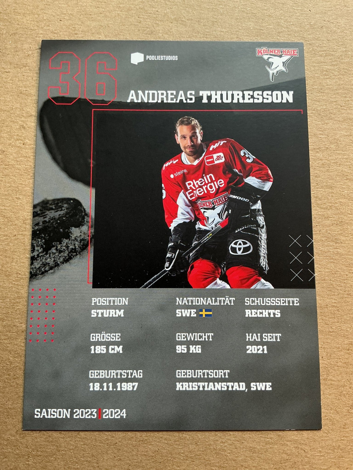 Andreas Thuresson, Sweden 🇸🇪 Kölner Haie 2023/24 hand signed - Autographs-World