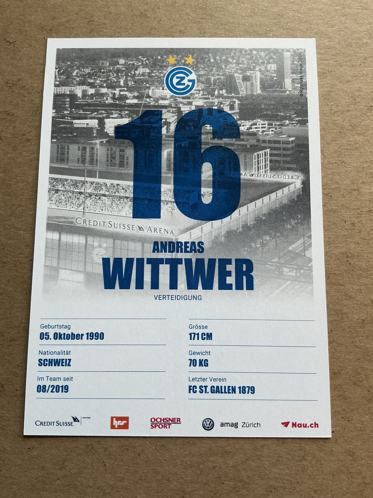 Andreas Wittwer, Switzerland 🇨🇭 Grasshopper Zürich 2019/20 hand signed - Autographs-World