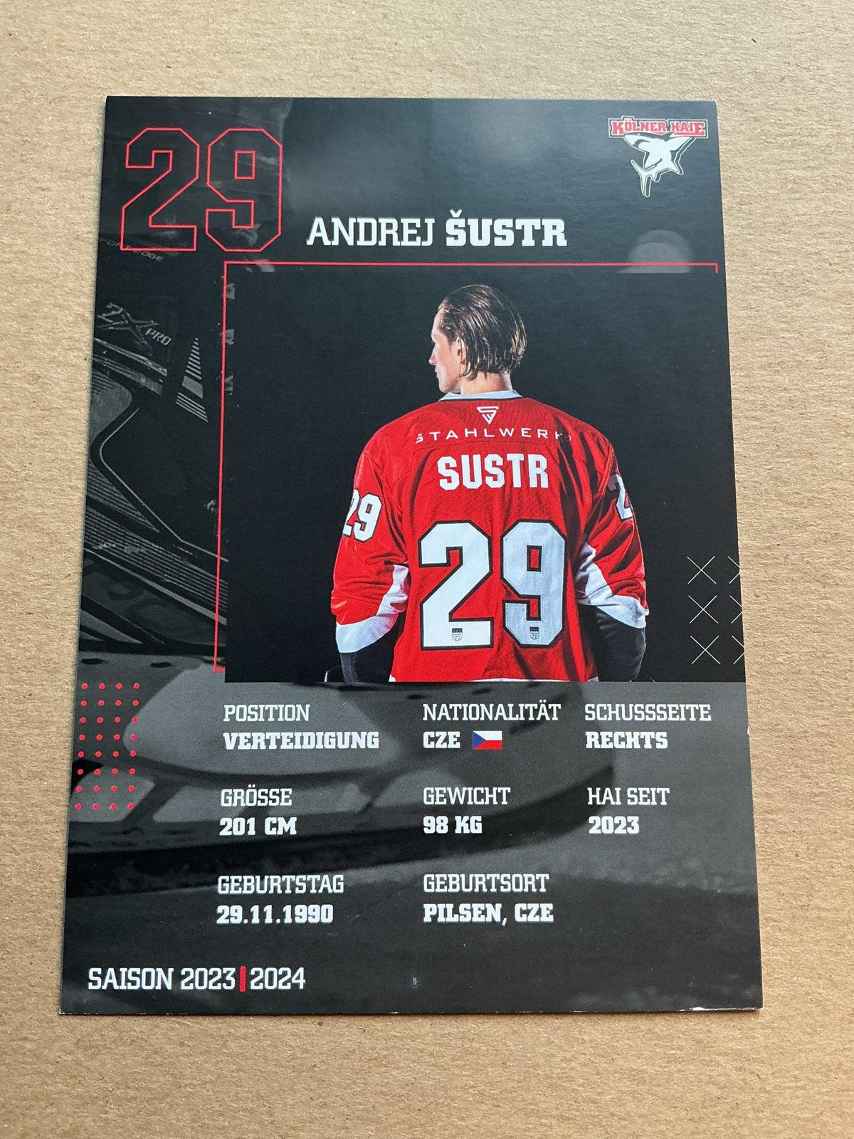 Andrej Šustr, Czech Republic 🇨🇿 Kölner Haie 2023/24 hand signed - Autographs-World