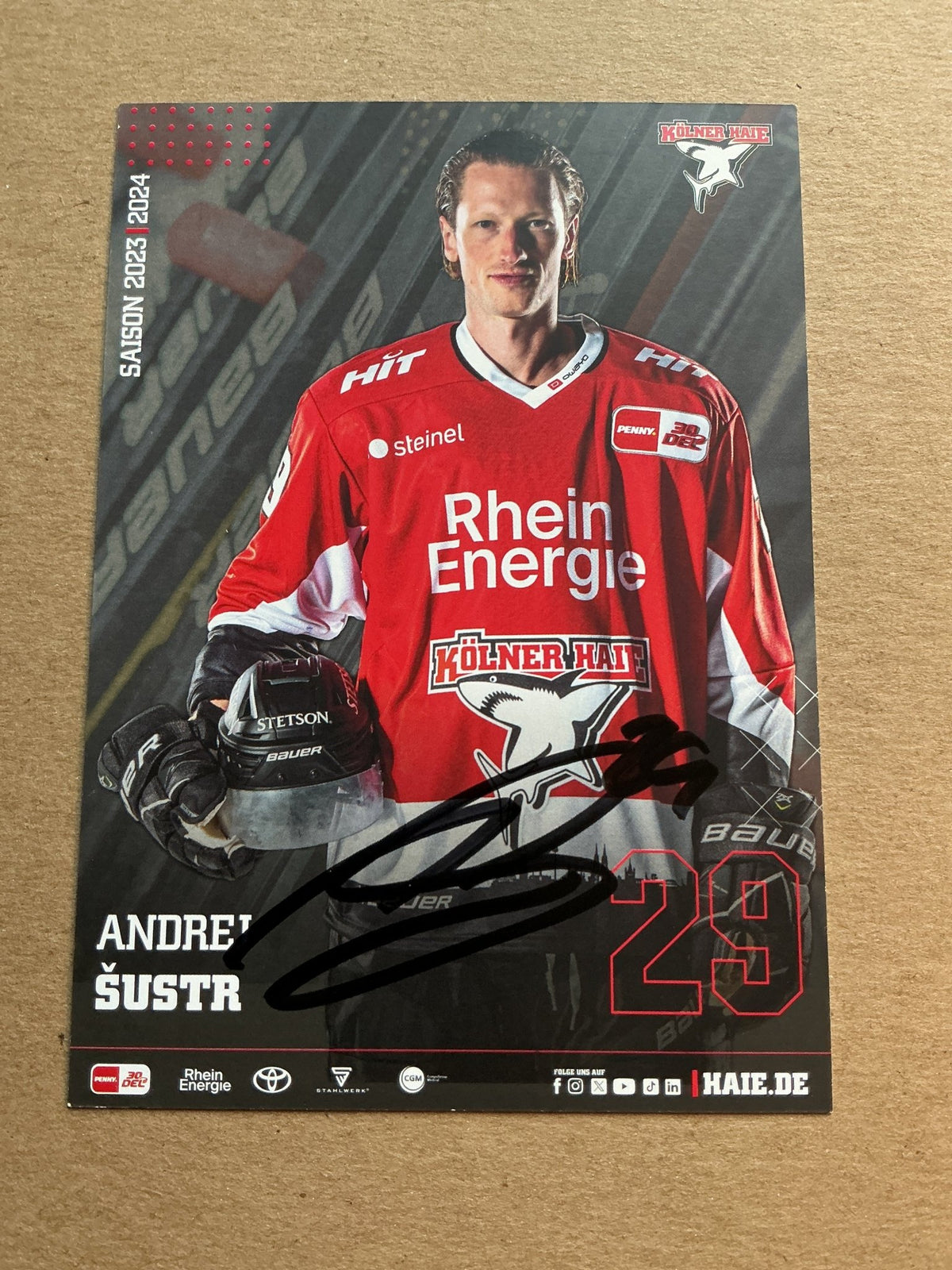 Andrej Šustr, Czech Republic 🇨🇿 Kölner Haie 2023/24 hand signed - Autographs-World