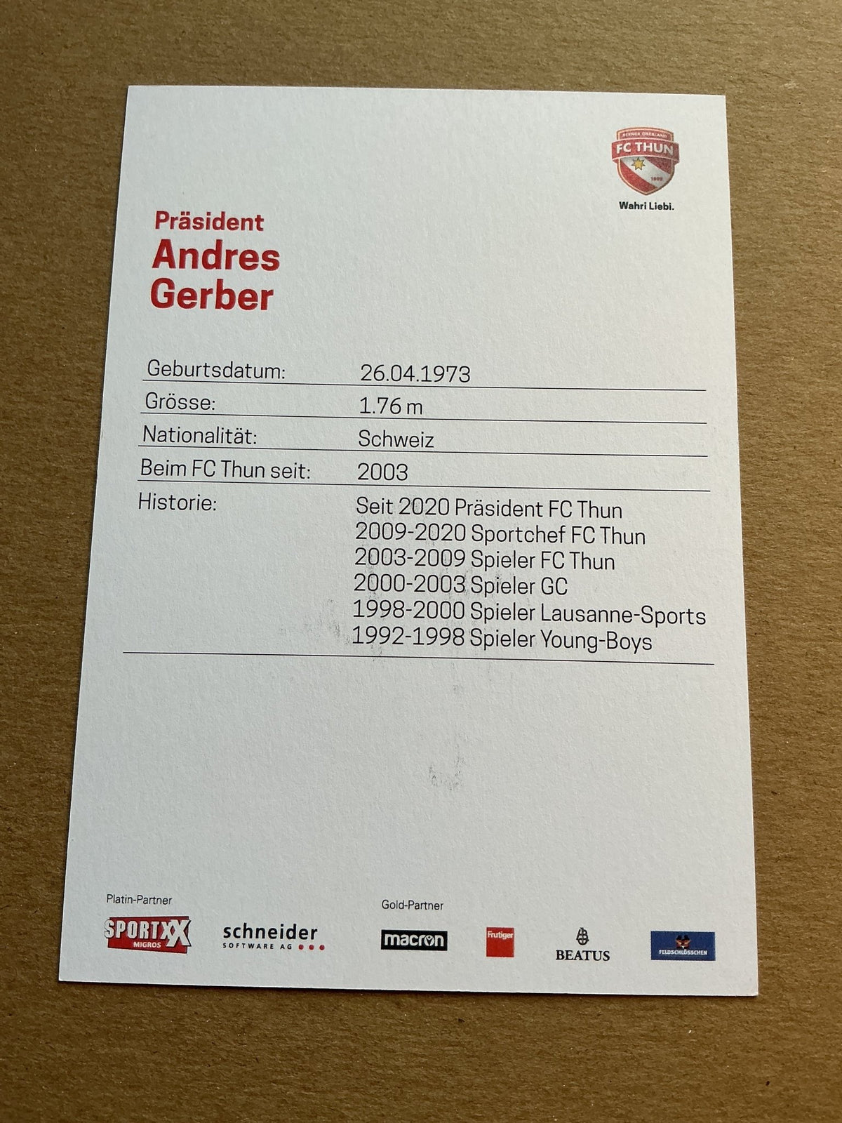 Andres Gerber, Switzerland 🇨🇭 FC Thun 2022/23 hand signed - Autographs-World