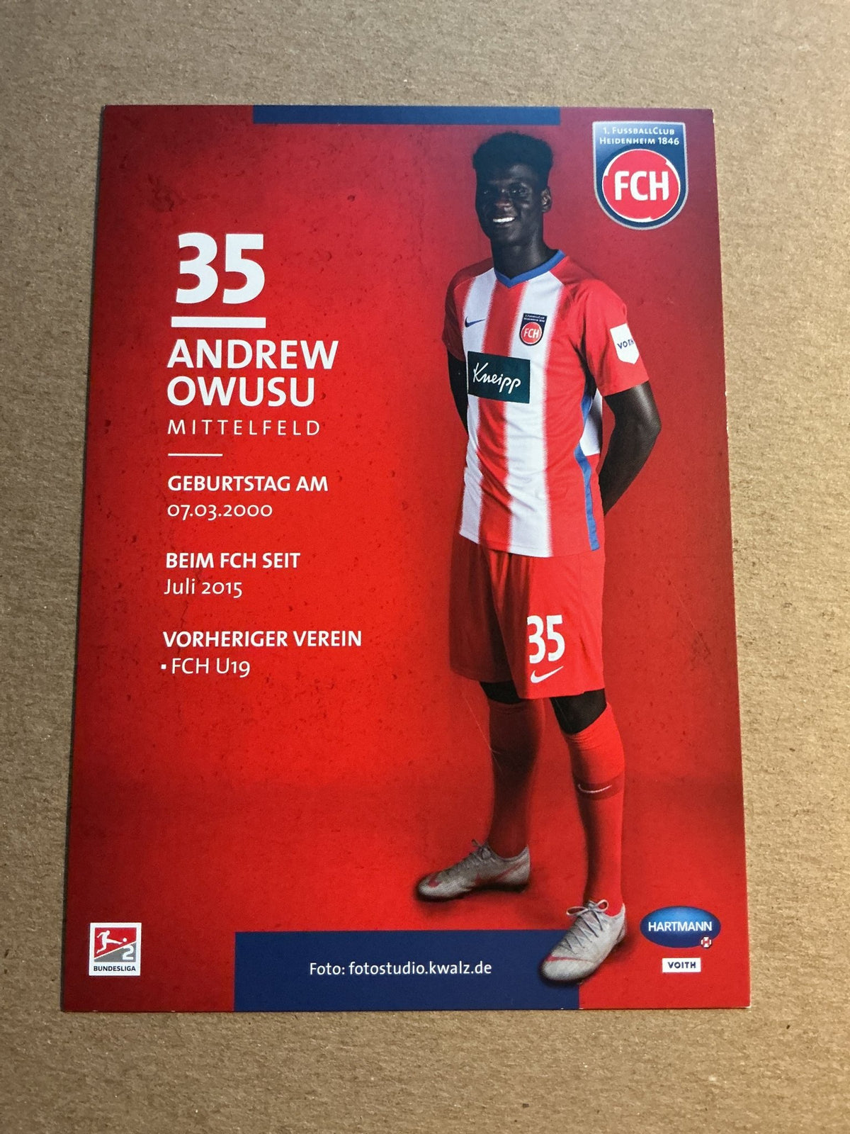 Andrew Owusu, Germany 🇩🇪 1.FC Heidenheim 2019/20 hand signed - Autographs-World