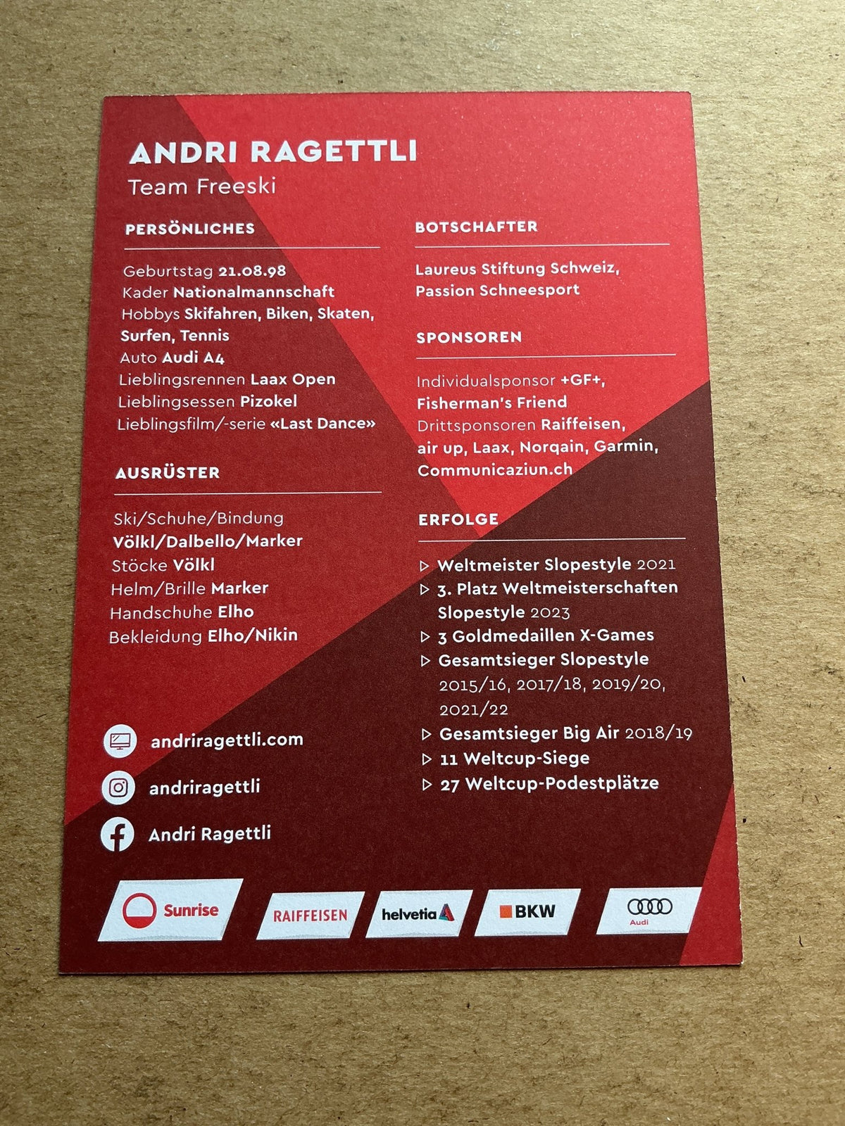 Andri Ragettli, Switzerland 🇨🇭 Freeski 2023/24 hand signed - Autographs-World