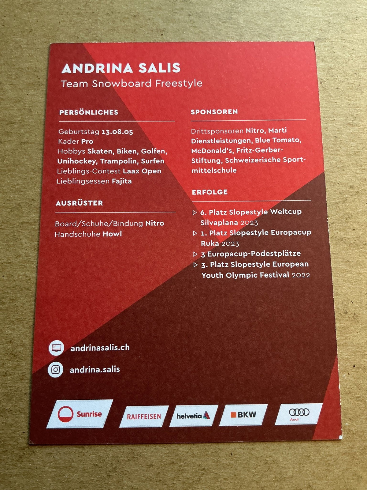 Andrina Salis, Switzerland 🇨🇭Freestyle Winter 2022/23 hand signed - Autographs-World