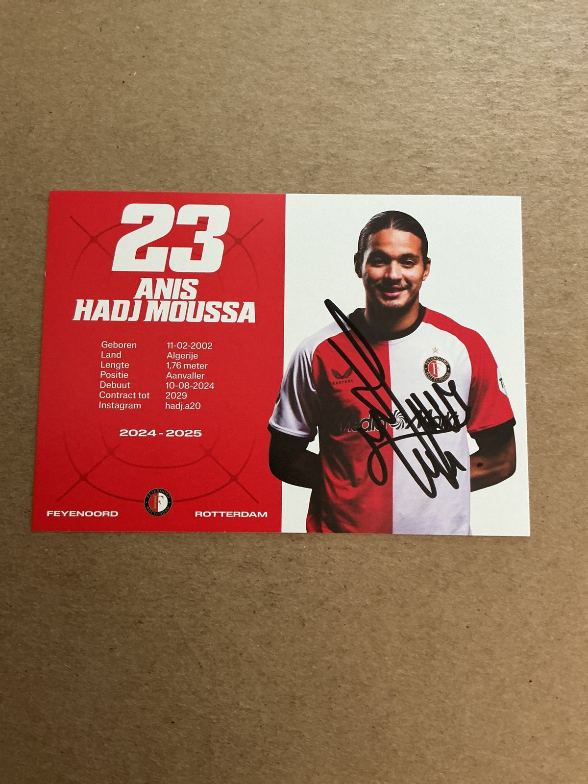 Anis Hadj Moussa, Algeria 🇩🇿 Feyenoord Rotterdam 2024/25 hand signed - Autographs-World