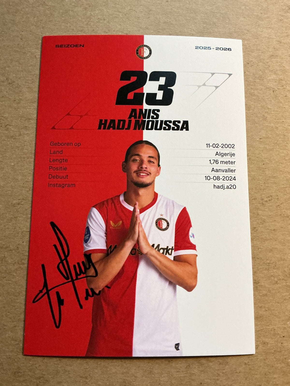 Anis Hadj Moussa, Algeria 🇩🇿 Feyenoord Rotterdam 2025/26 hand signed - Autographs-World