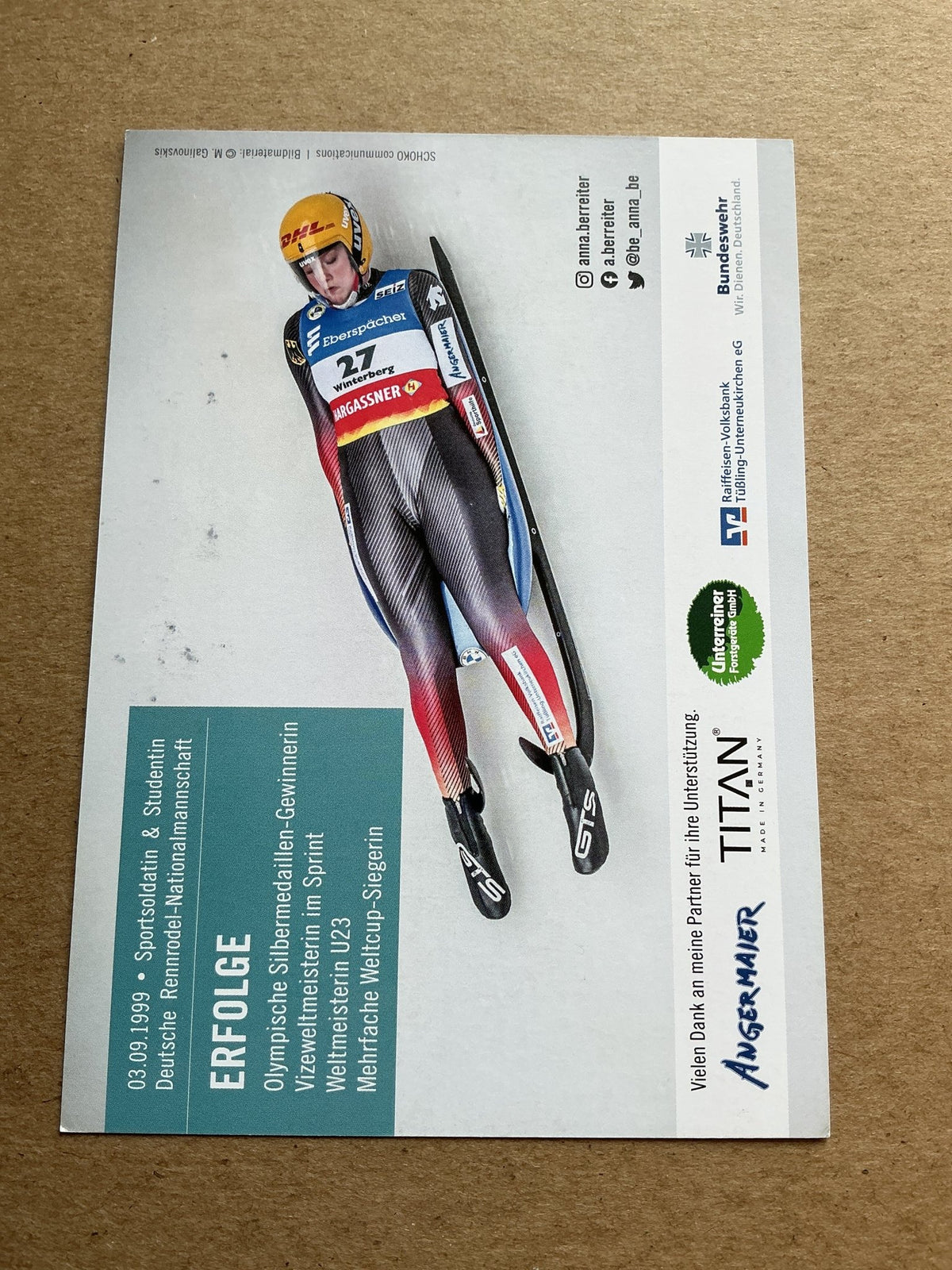 Anna Berreiter, Germany 🇩🇪 Luger 2024/25 hand signed - Autographs-World
