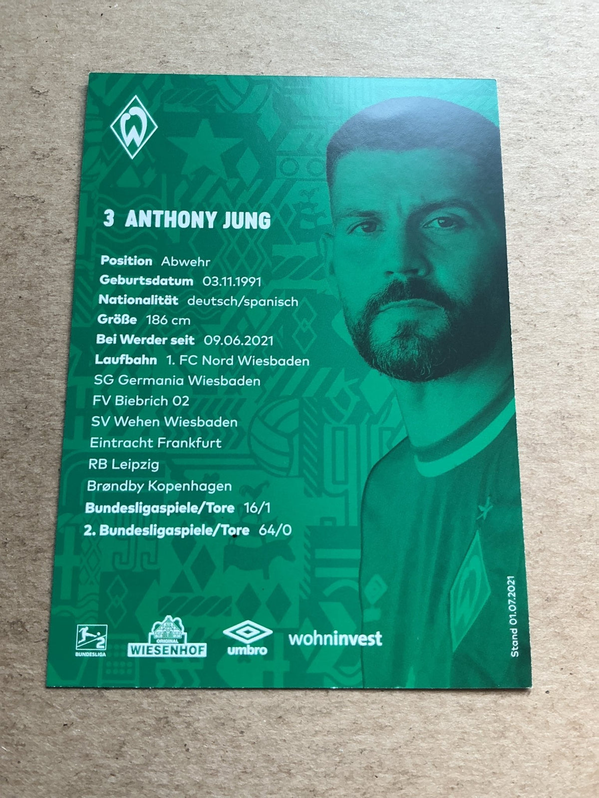 Anthony Jung, Germany 🇩🇪 SV Werder Bremen 2021/22 hand signed - Autographs-World