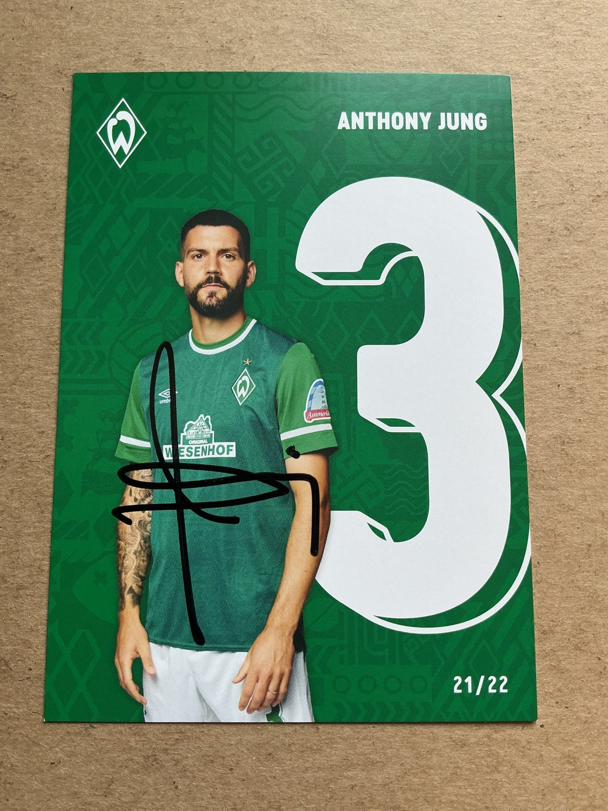 Anthony Jung, Germany 🇩🇪 SV Werder Bremen 2021/22 hand signed - Autographs-World
