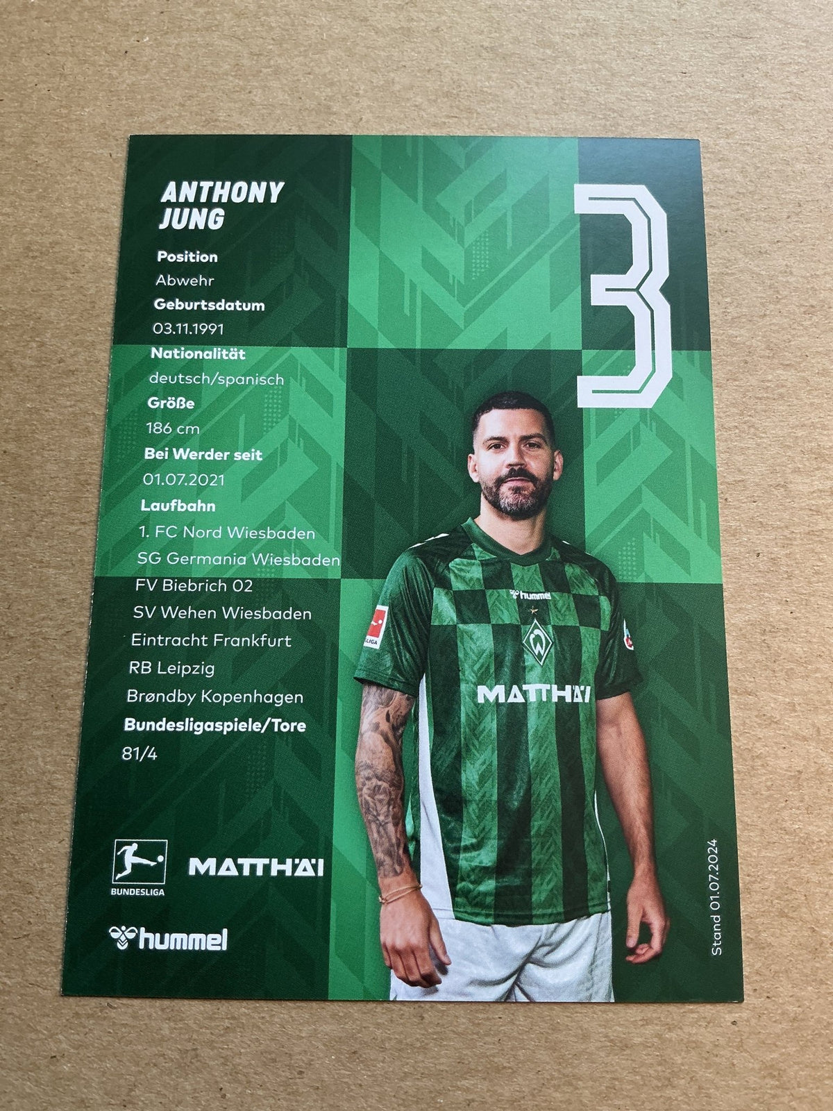 Anthony Jung, Germany 🇩🇪 SV Werder Bremen 2024/25 hand signed - Autographs-World