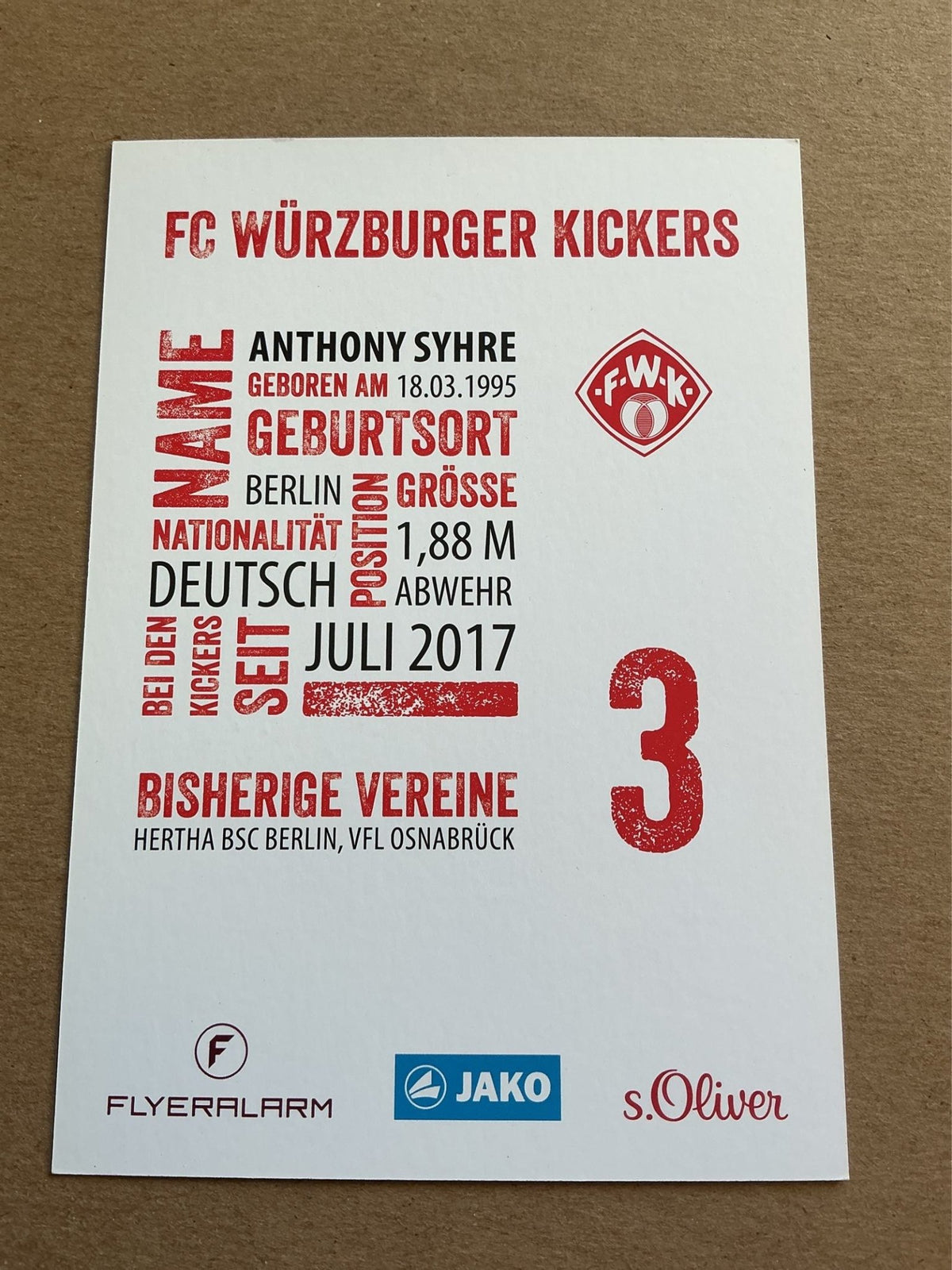 Anthony Syhre, Germany 🇩🇪 FC Würzburger Kickers 2017/18 hand signed - Autographs-World