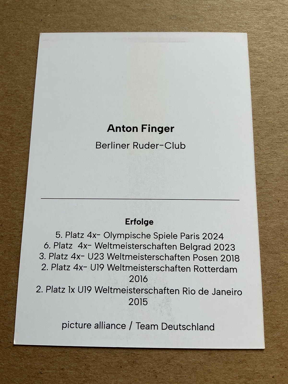 Anton Finger, Germany 🇩🇪 Rowing Summer Olympics 2024 hand signed - Autographs-World
