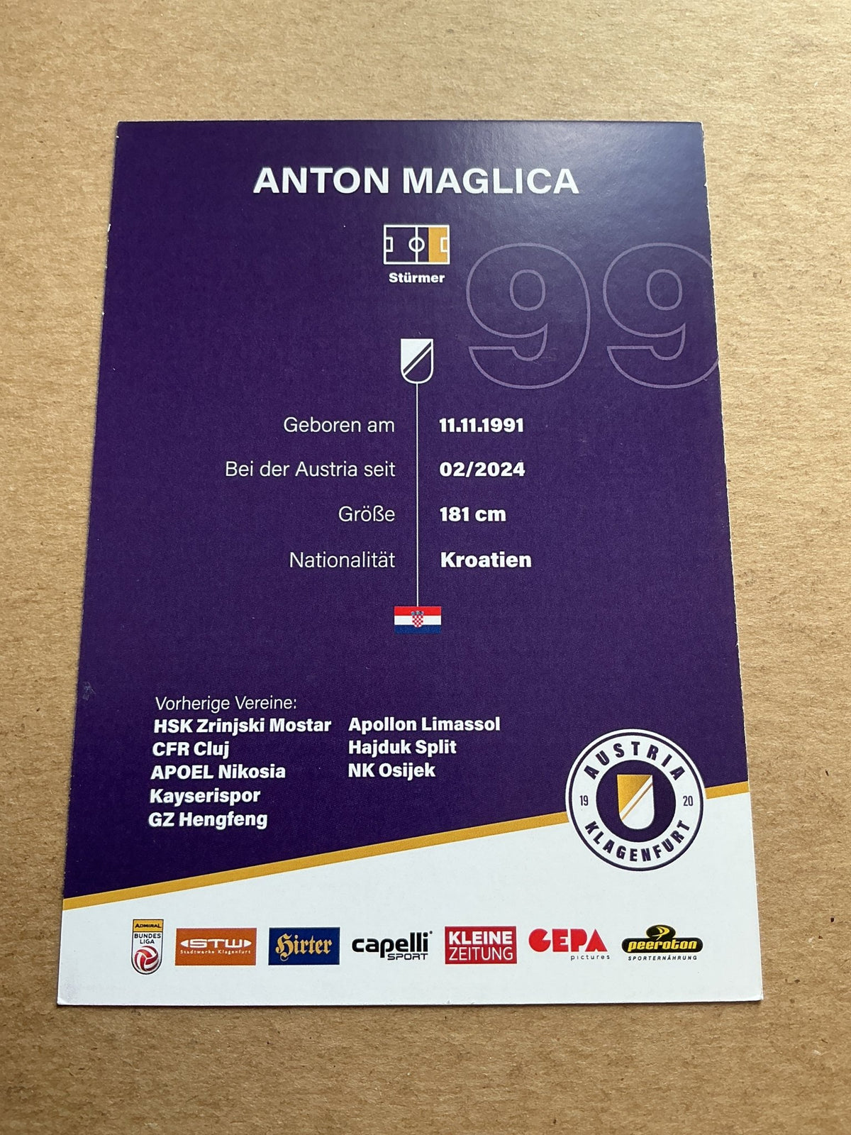 Anton Maglica, Croatia 🇭🇷 Austria Klagenfurt 2023/24 hand signed - Autographs-World