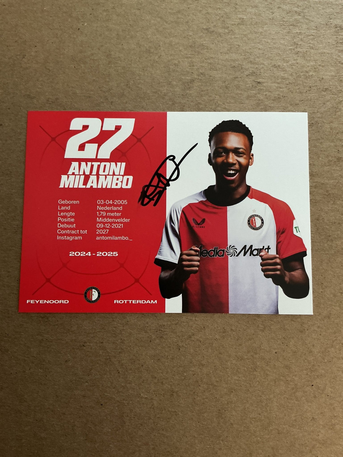 Antoni Milambo, Netherlands 🇳🇱 Feyenoord Rotterdam 2024/25 hand signed - Autographs-World