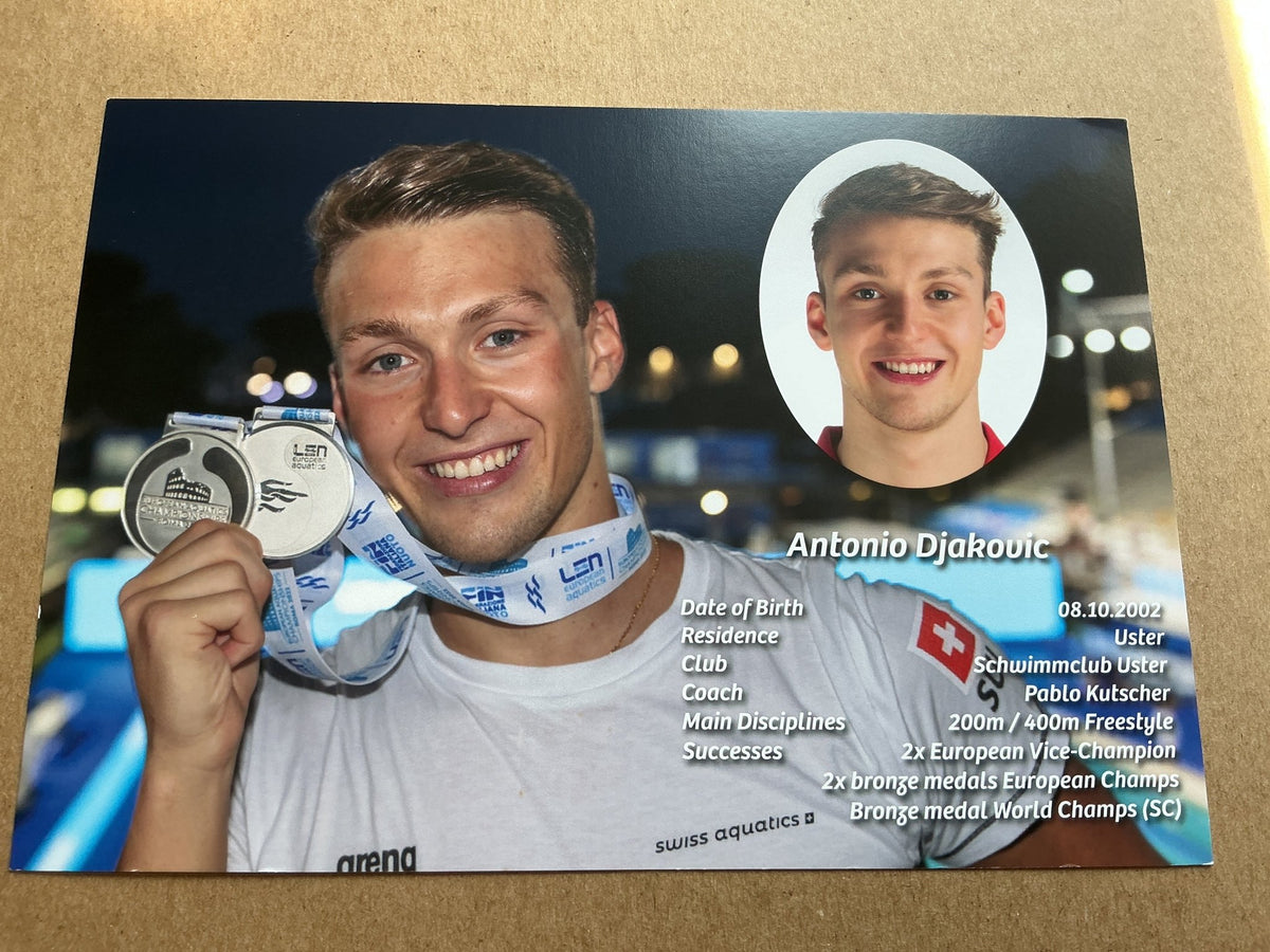 Antonio Djakovic, Switzerland 🇨🇭 Swimming Summer Olympics 2024 hand signed - Autographs-World