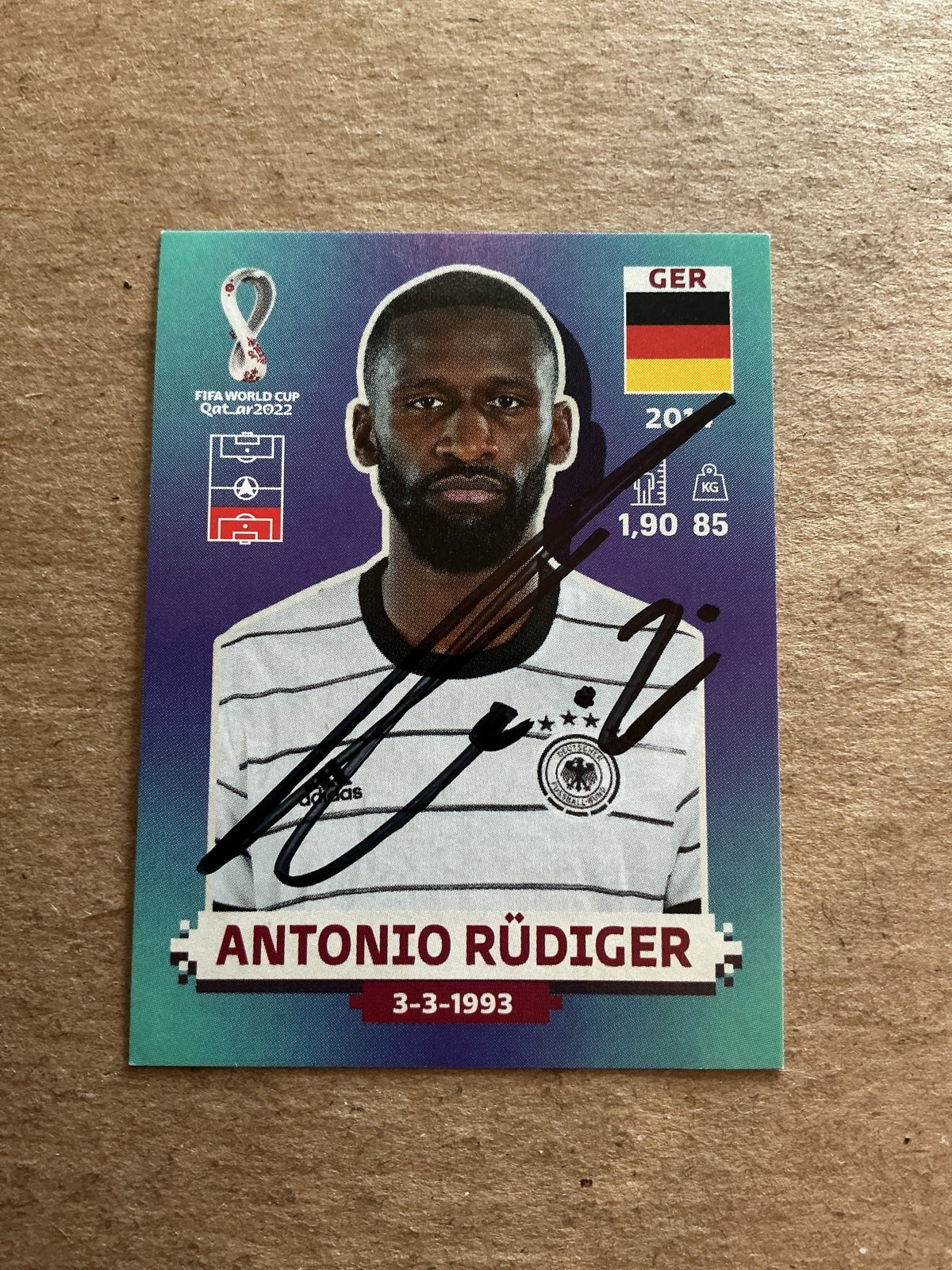 Antonio Rüdiger, Germany 🇩🇪 FIFA World Cup 2022 Panini hand signed - Autographs-World