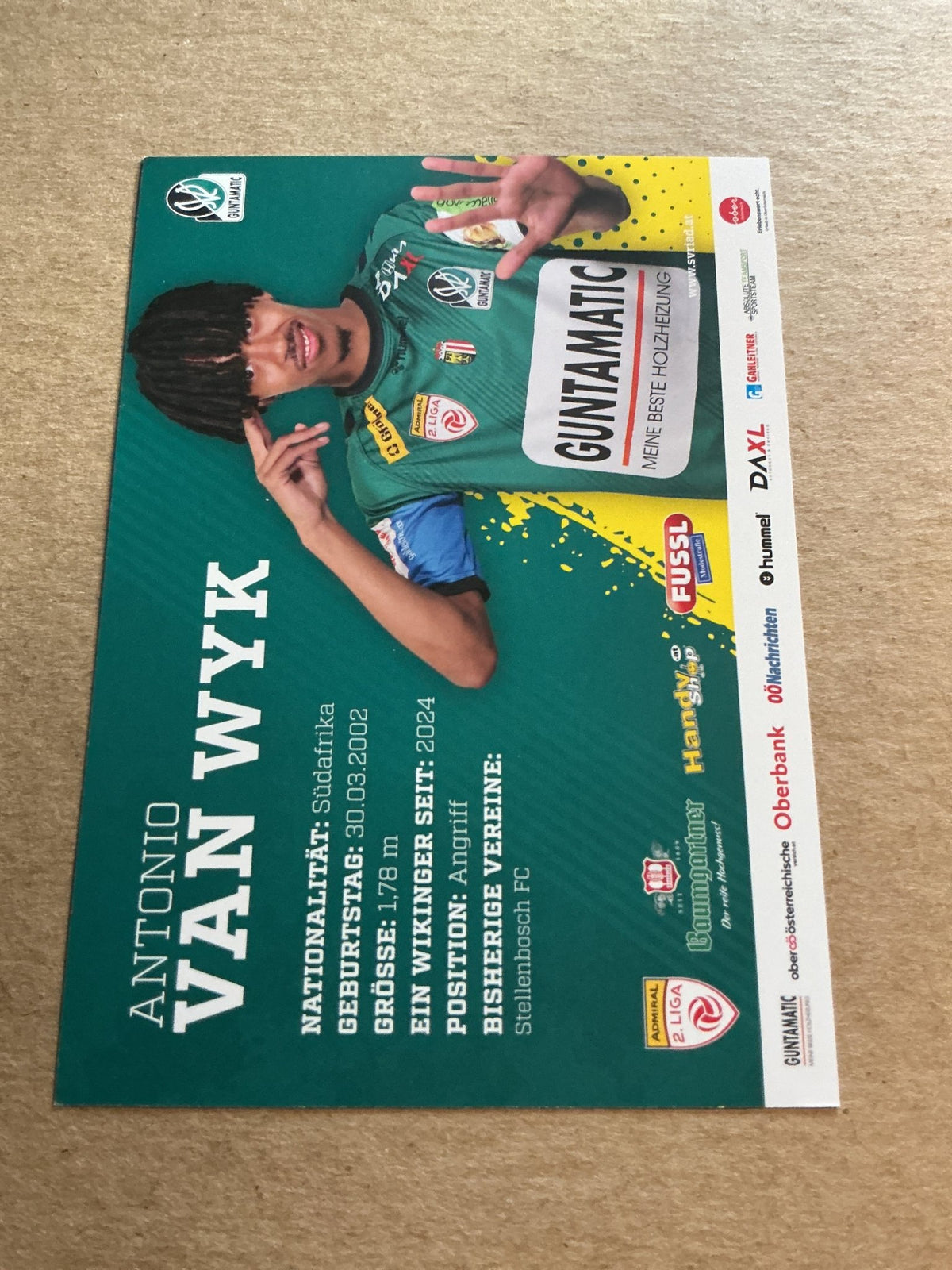 Antonio van Wyk, South Africa 🇿🇦 SV Ried 2024/25 hand signed - Autographs-World