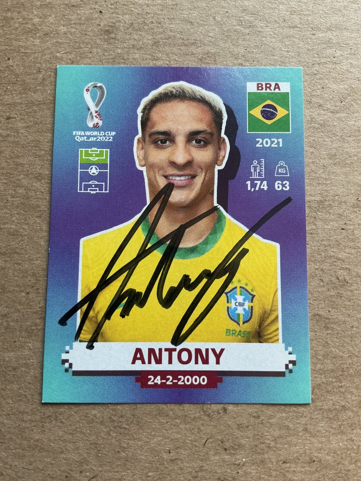 Antony, Brazil 🇧🇷 FIFA World Cup 2022 Panini hand signed - Autographs-World