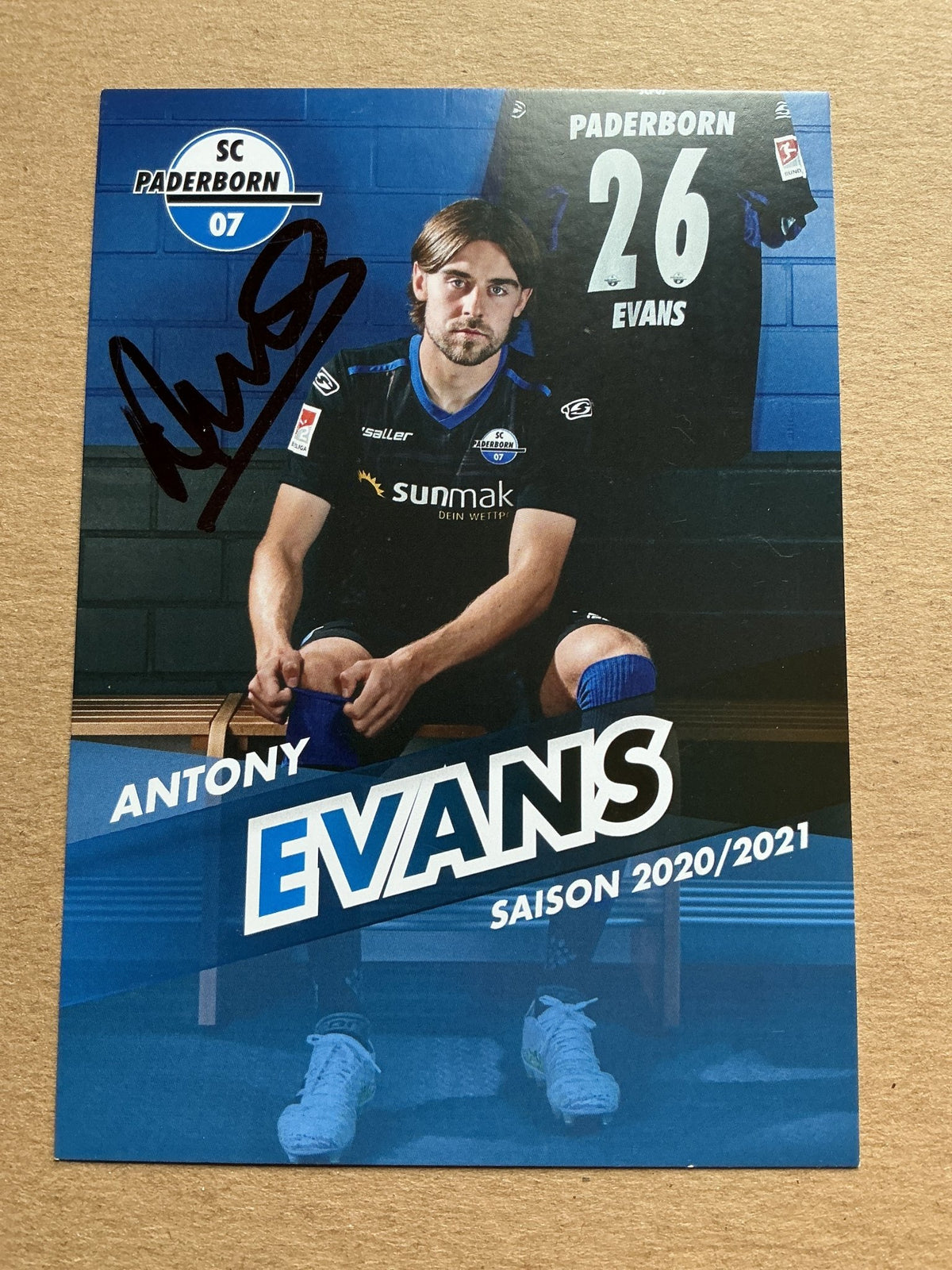 Antony Evans, England 🏴󠁧󠁢󠁥󠁮󠁧󠁿 SC Paderborn 07 2020/21 hand signed - Autographs-World