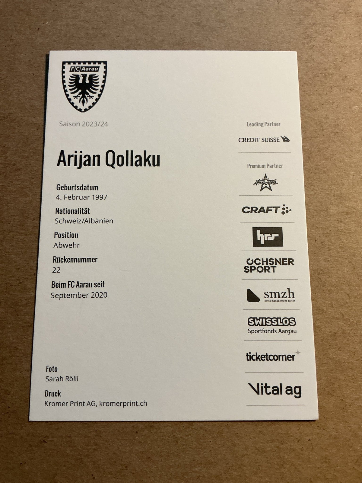 Arijan Qollaku, Albania 🇦🇱 FC Aarau 2023/24 hand signed - Autographs-World