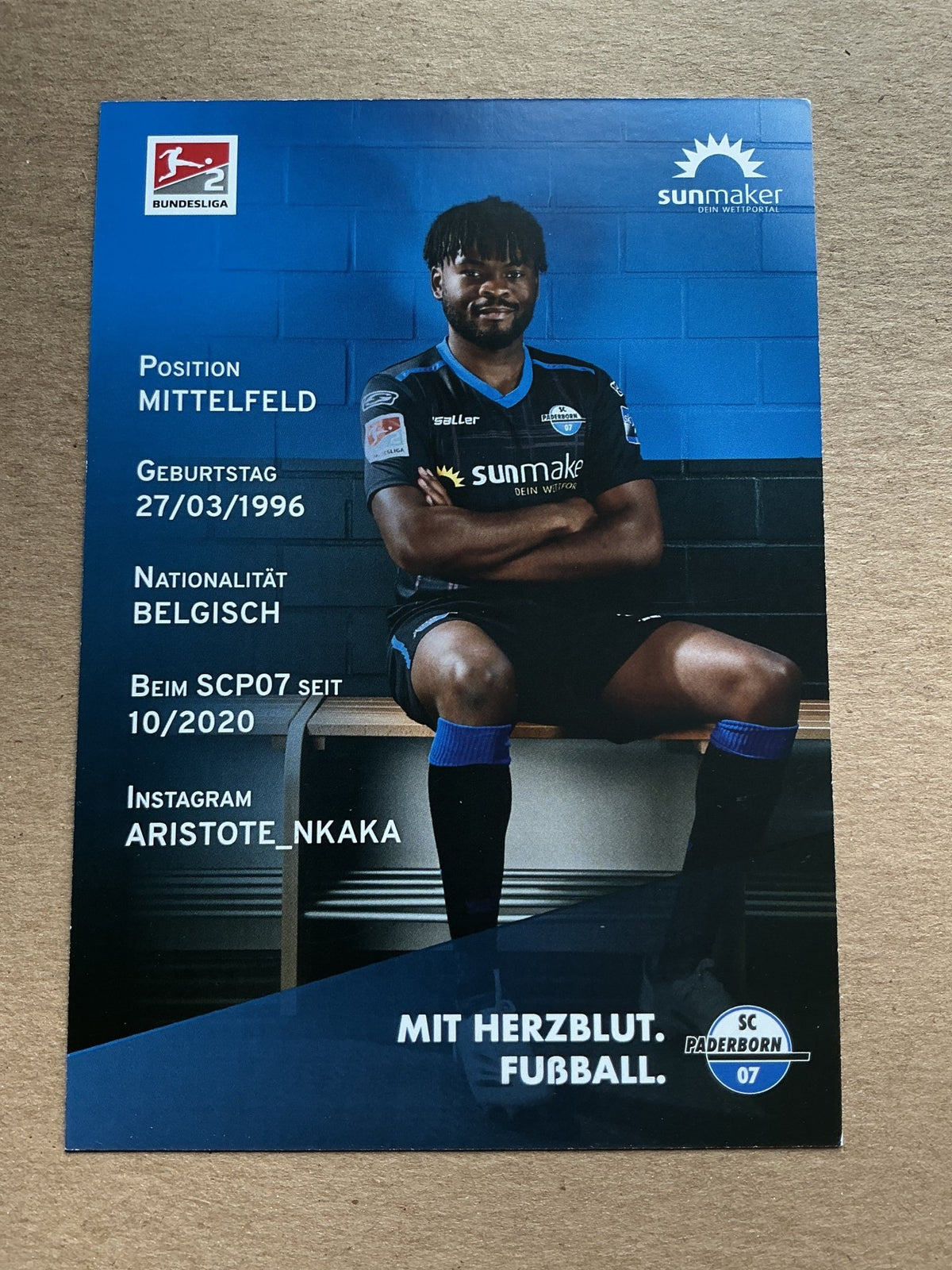 Aristote Nkaka, Belgium 🇧🇪 SC Paderborn 07 2020/21 hand signed - Autographs-World