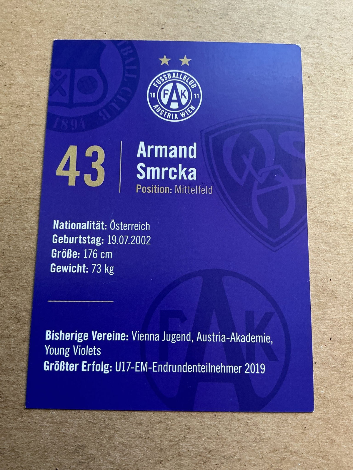 Armand Smrcka, Austria 🇦🇹 Austria Wien 2022/23 hand signed - Autographs-World