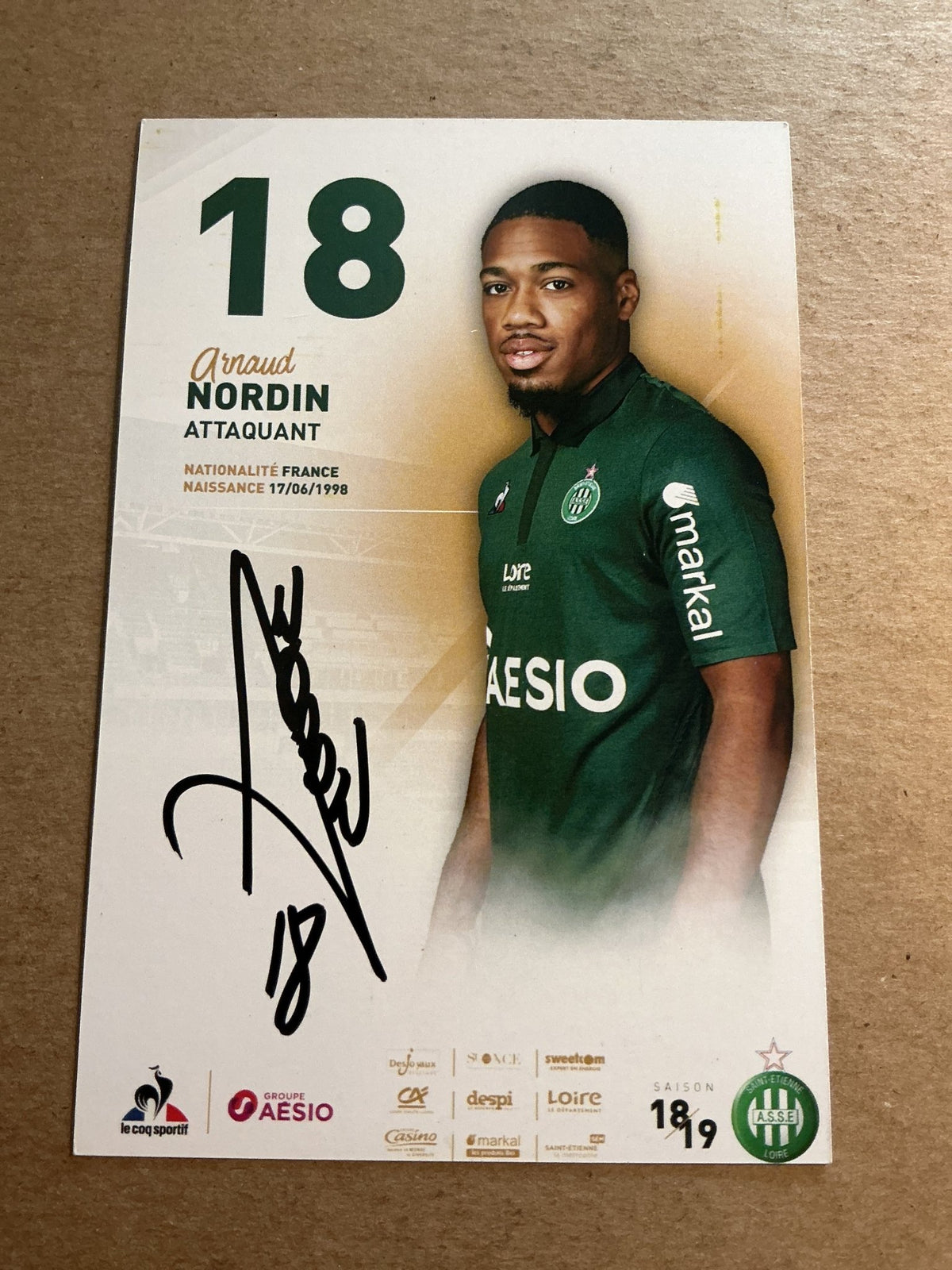 Arnaud Nordin, France 🇫🇷 AS Saint-Etienne 2018/19 hand signed - Autographs-World