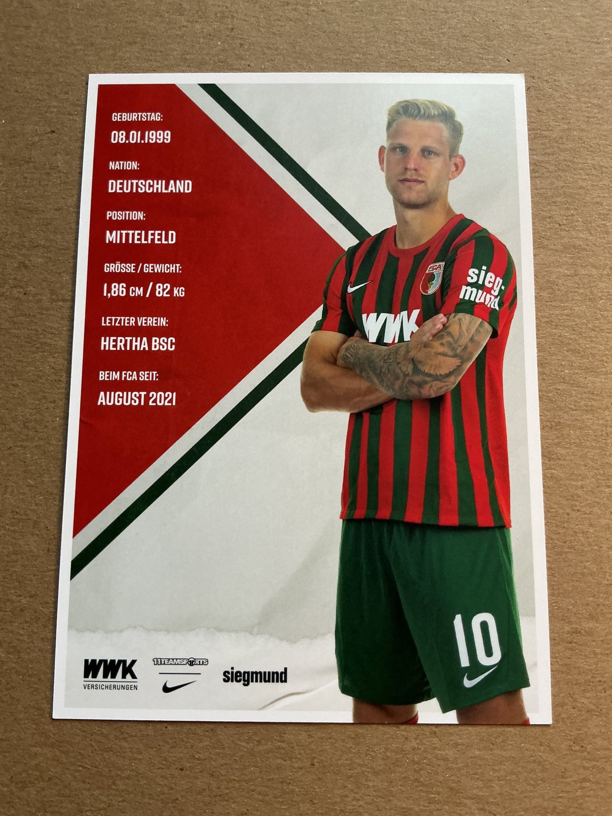 Arne Maier, Germany 🇩🇪 FC Augsburg 2021/22 hand signed - Autographs-World