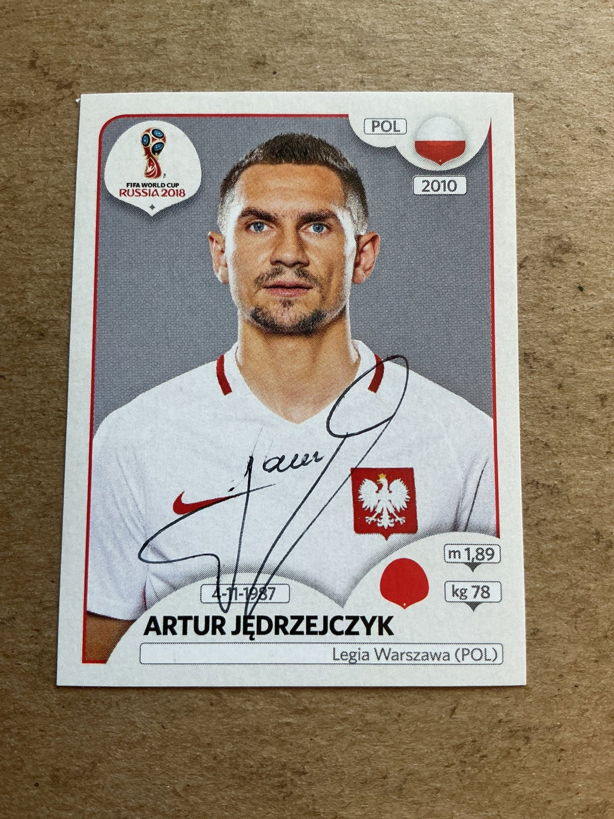 Artur Jędrzejczyk, Poland 🇵🇱 FIFA World Cup 2018 Panini hand signed - Autographs-World