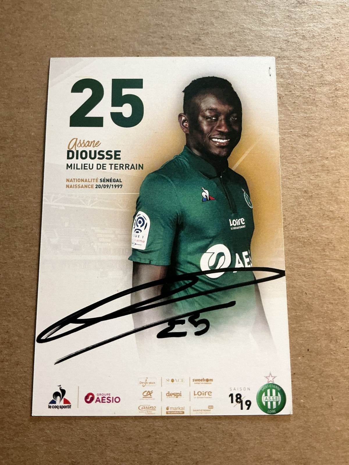 Assane Diousse, Senegal 🇸🇳 AS Saint-Etienne 2018/19 hand signed - Autographs-World
