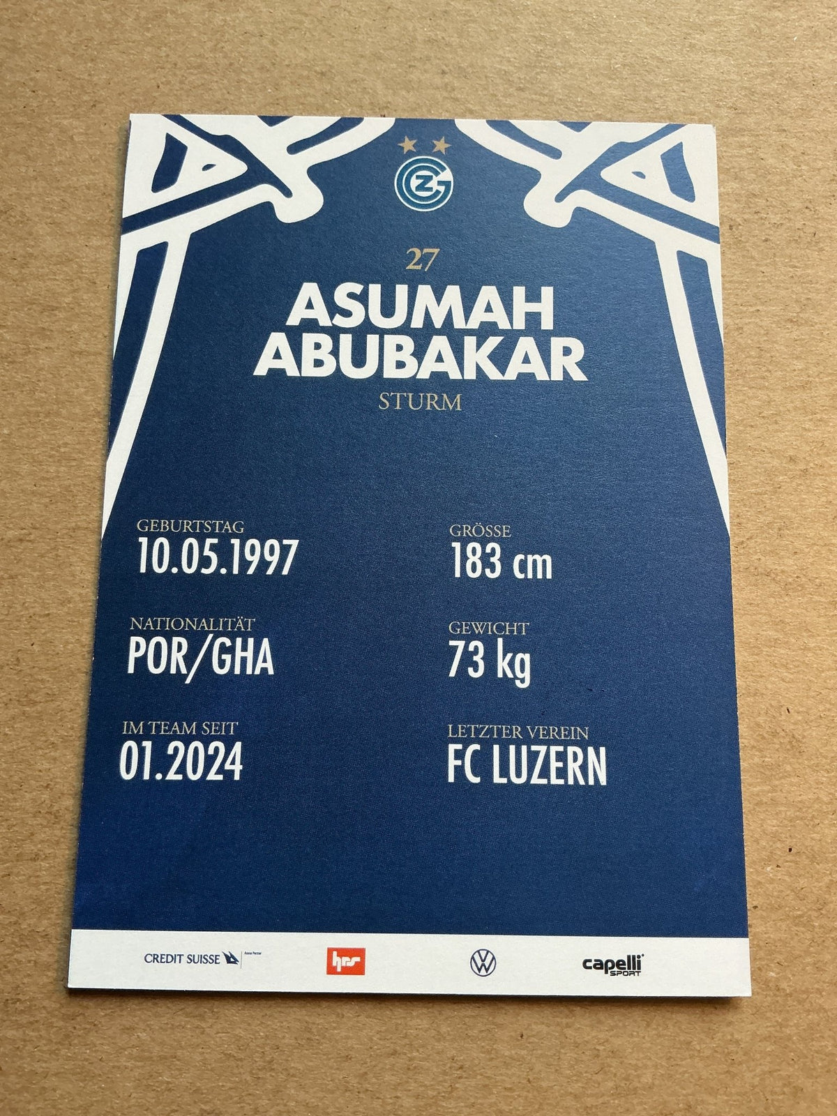 Asumah Abubakar, Portugal 🇵🇹 Grasshopper Club Zürich 2023/24 hand signed - Autographs-World