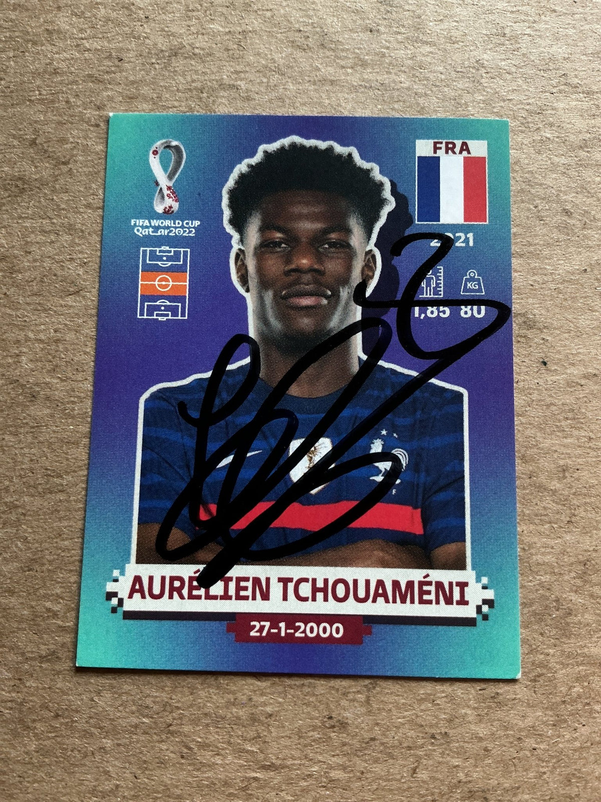 Aurelien Tchouameni, France 🇫🇷 FIFA World Cup 2022 Panini hand signed - Autographs-World