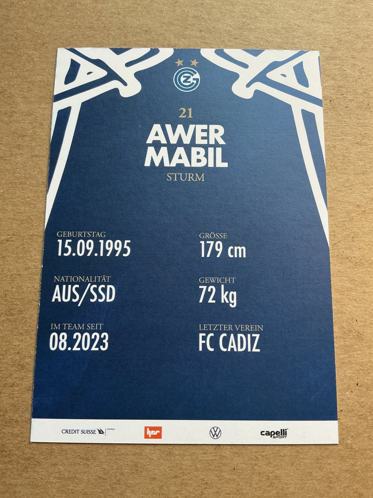 Awer Mabil, Australia 🇦🇺 Grasshopper Club Zürich 2023/24 hand signed - Autographs-World