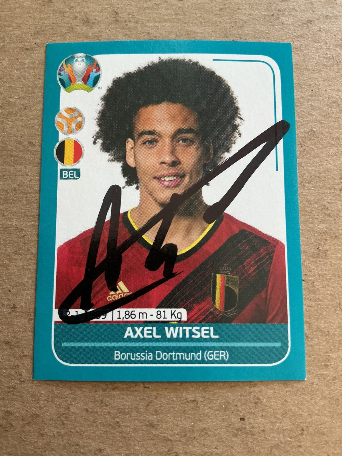 Axel Witsel, Belgium 🇧🇪 UEFA Euro 2020 Panini hand signed - Autographs-World