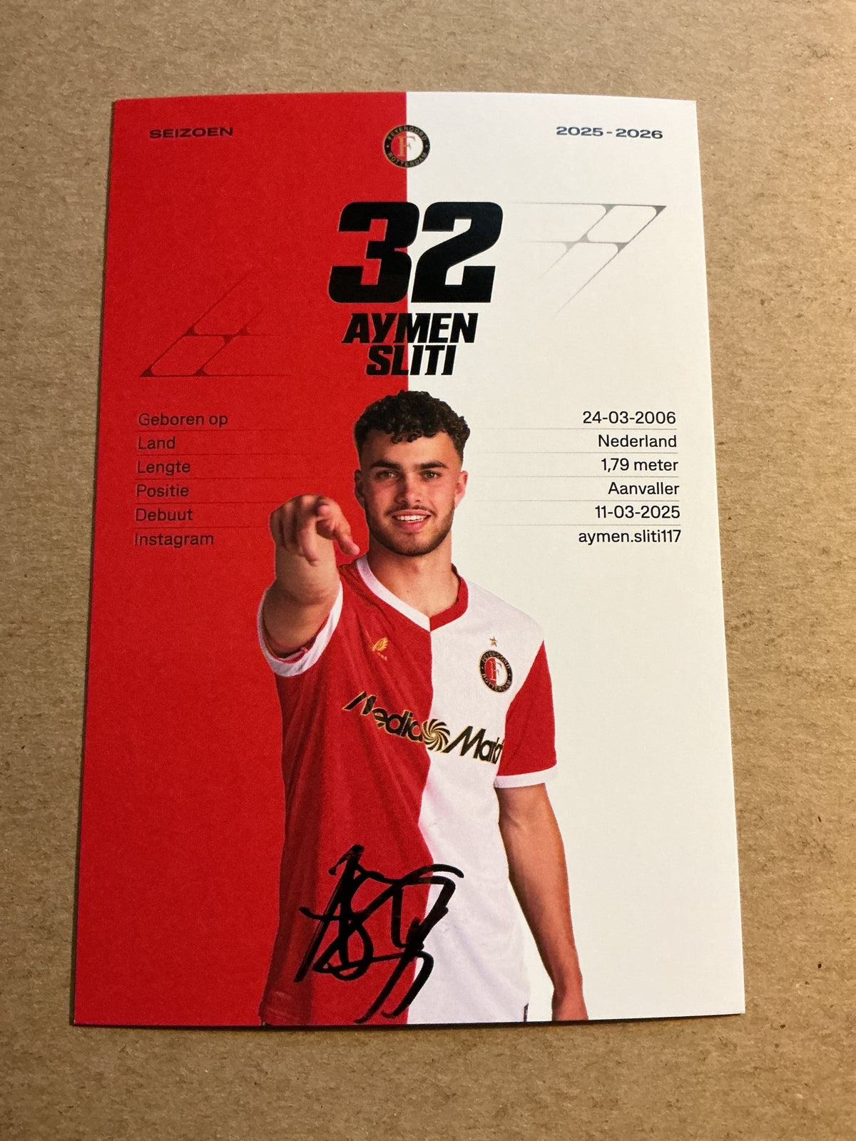 Aymen Sliti, Netherlands 🇳🇱 Feyenoord Rotterdam 2025/26 hand signed - Autographs-World