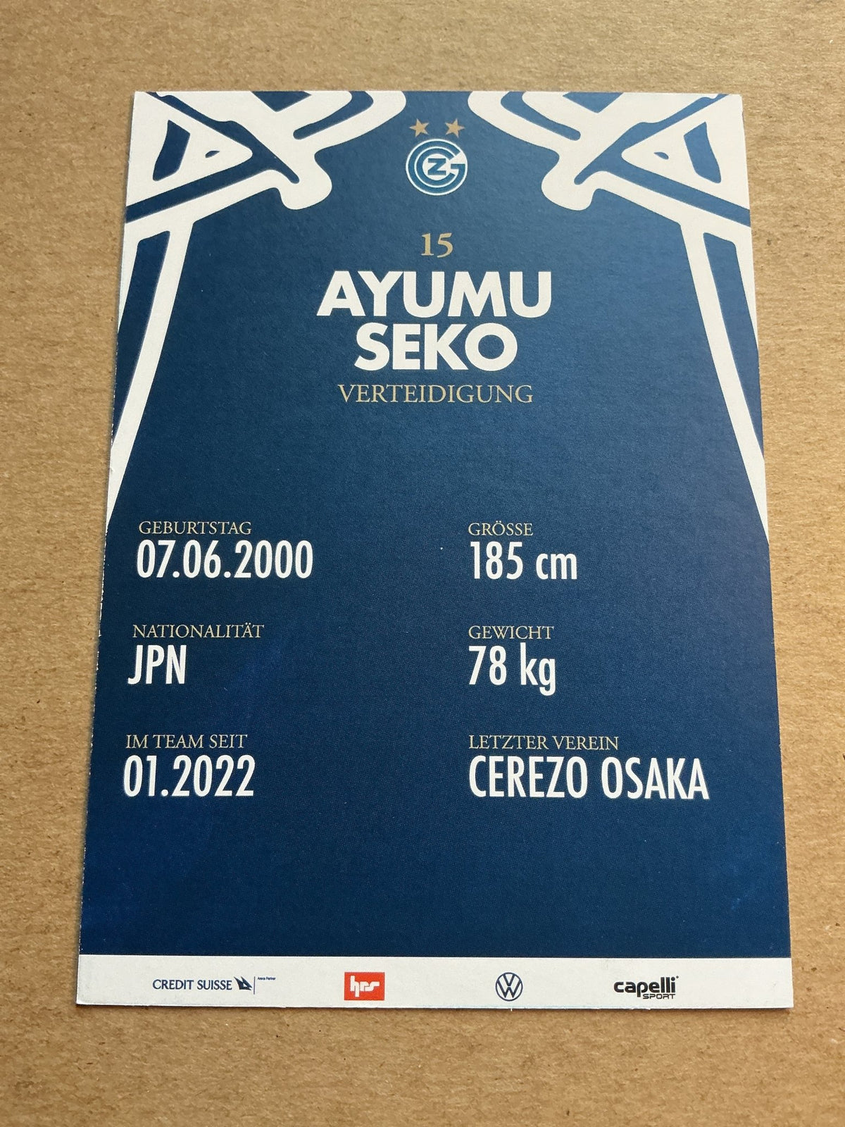 Ayumu Seko, Japan 🇯🇵 Grasshopper Club Zürich 2023/24 hand signed - Autographs-World