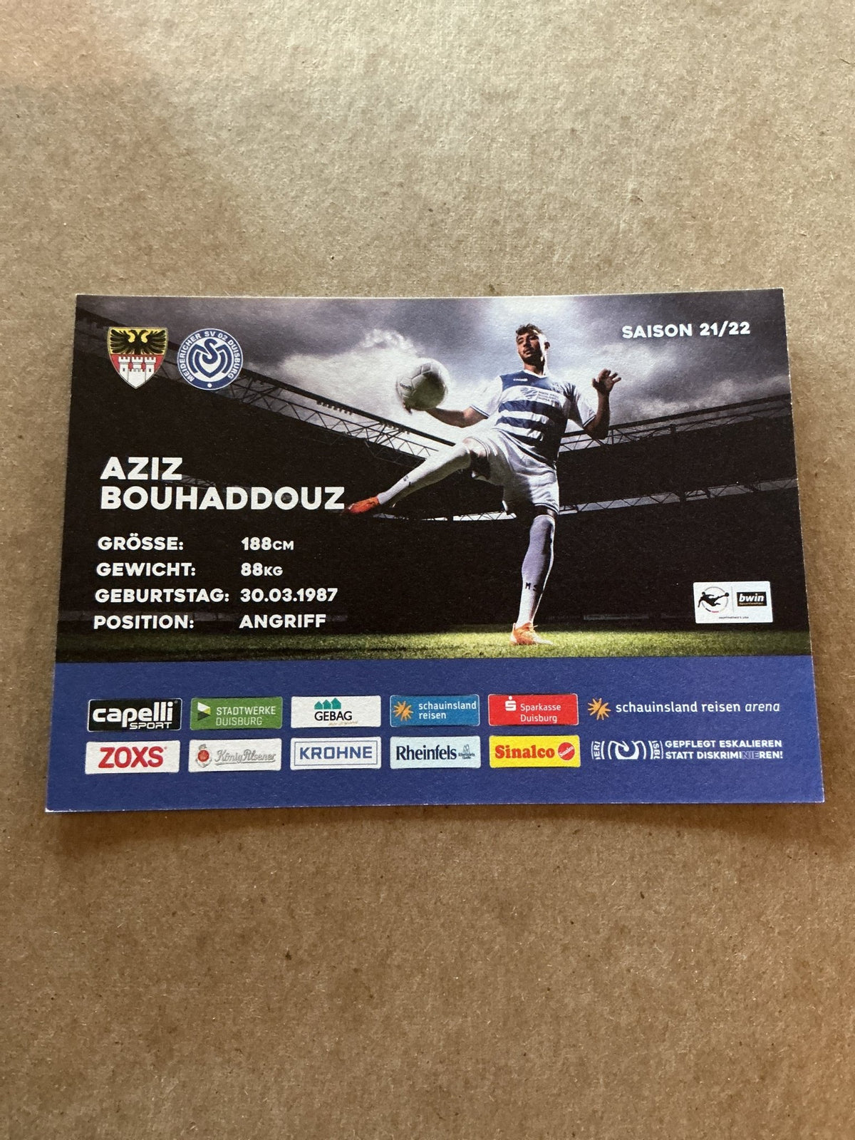 Aziz Bouhaddouz, Morocco 🇲🇦 MSV Duisburg 2021/22 hand signed - Autographs-World
