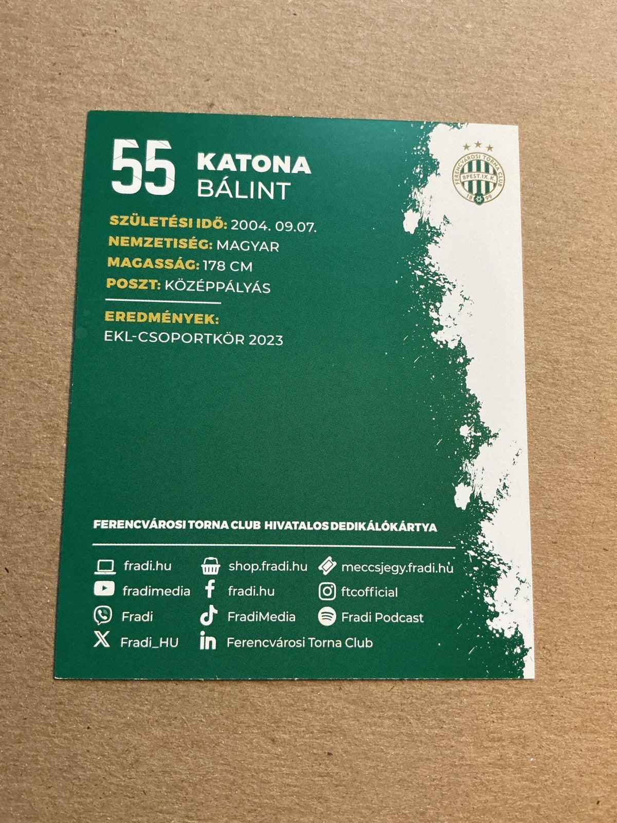 Bálint Kantona, Hungary 🇭🇺 Ferencváros TC 2023/24 hand signed - Autographs-World