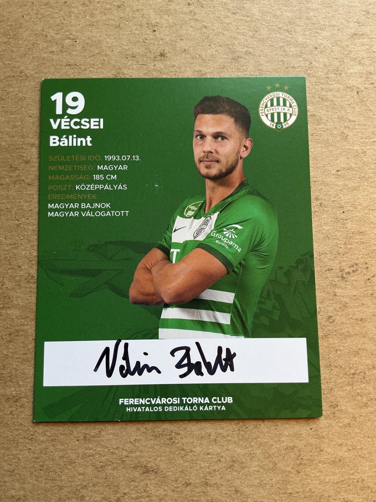 Bálint Vécsei, Hungary 🇭🇺 Ferencváros 2020/21 hand signed - Autographs-World